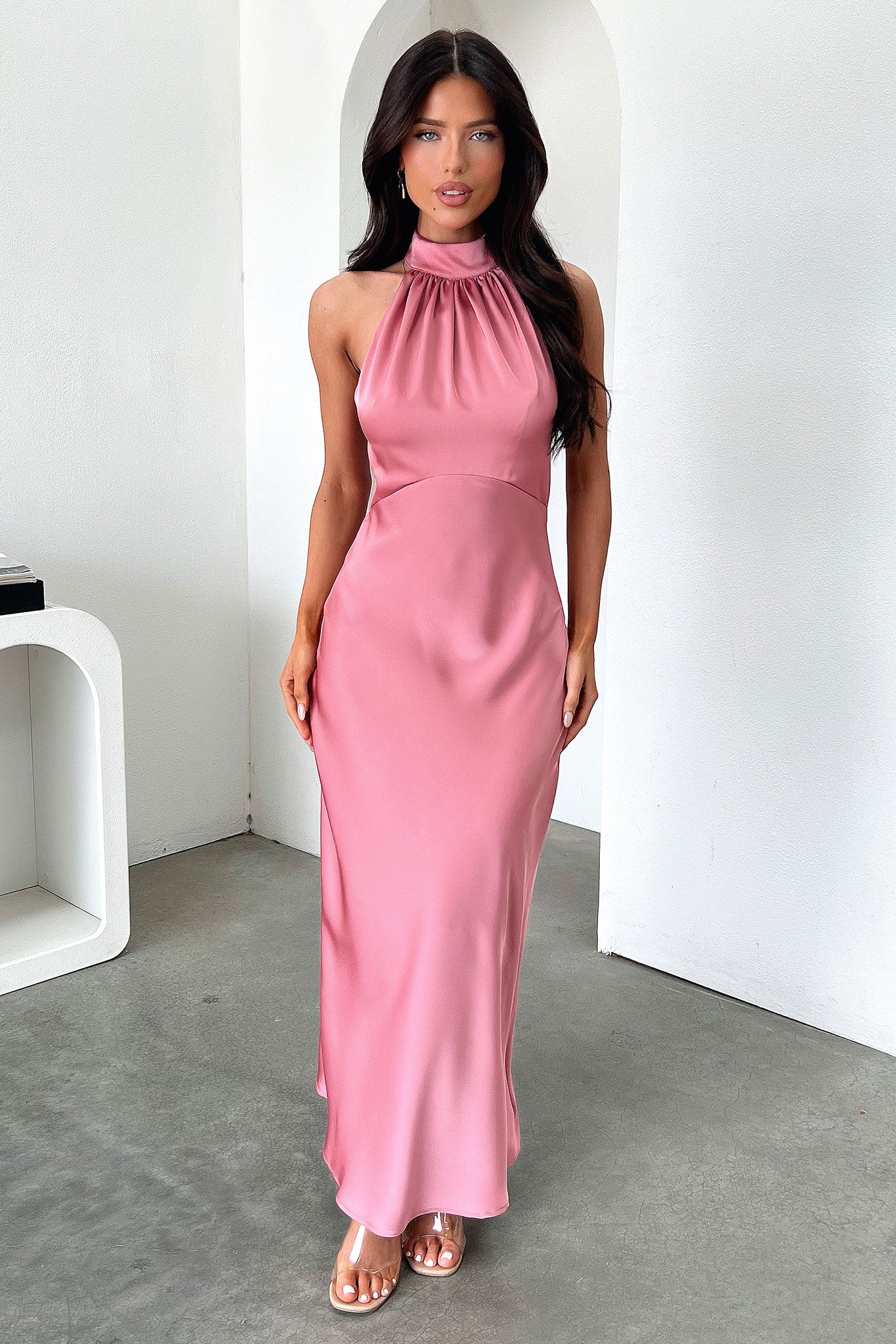 Daphne High Neck Maxi Dress - Rose