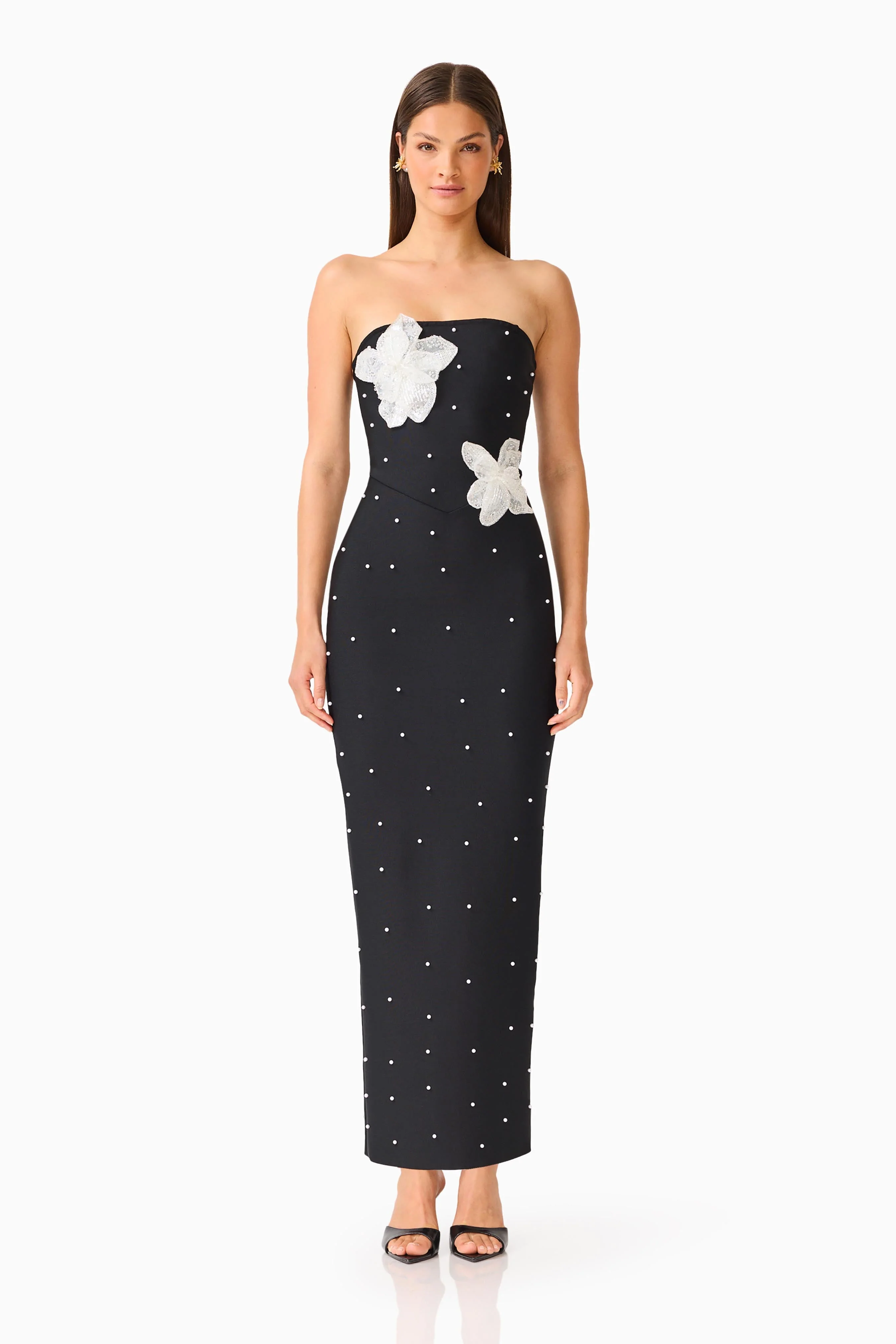 Natasia Embellished Maxi Dress in Black
