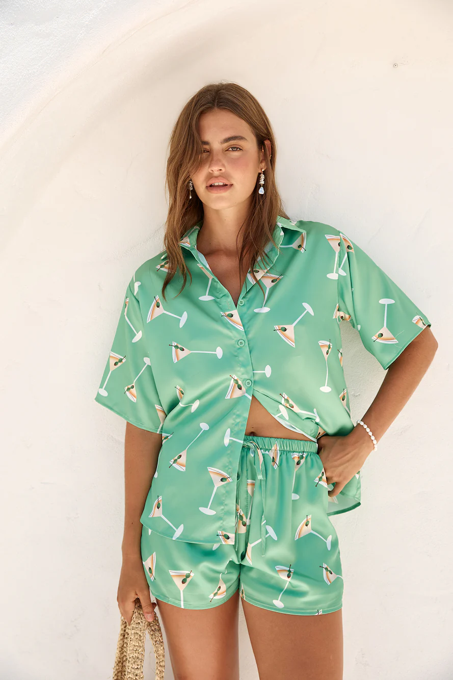 Happy Hour Satin Set Green