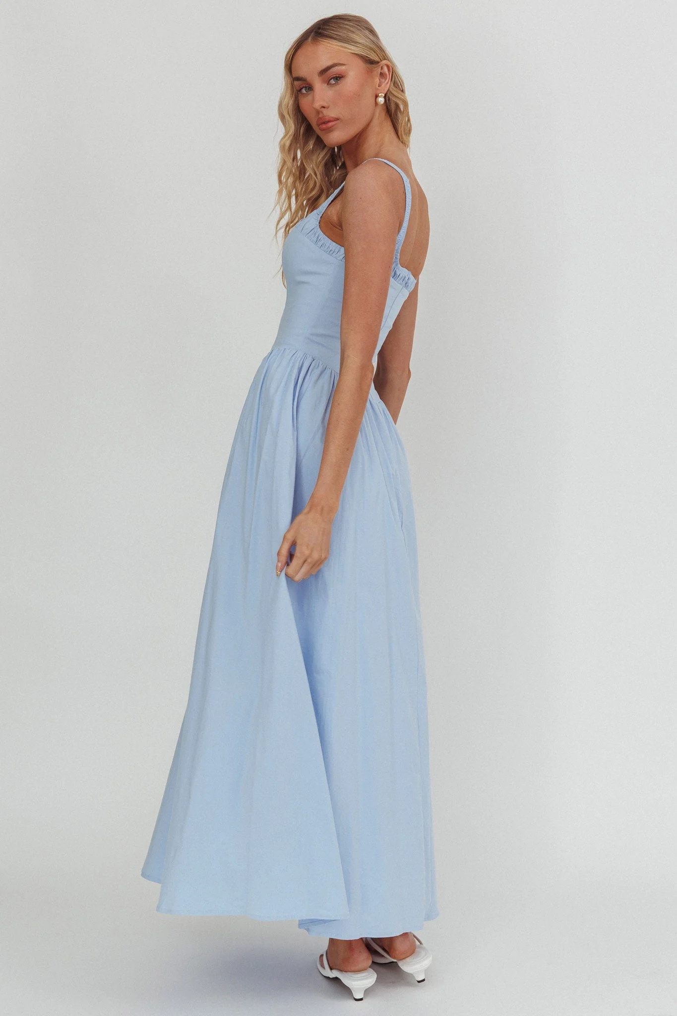 El Corazon Smocked Neckline Maxi Dress Blue