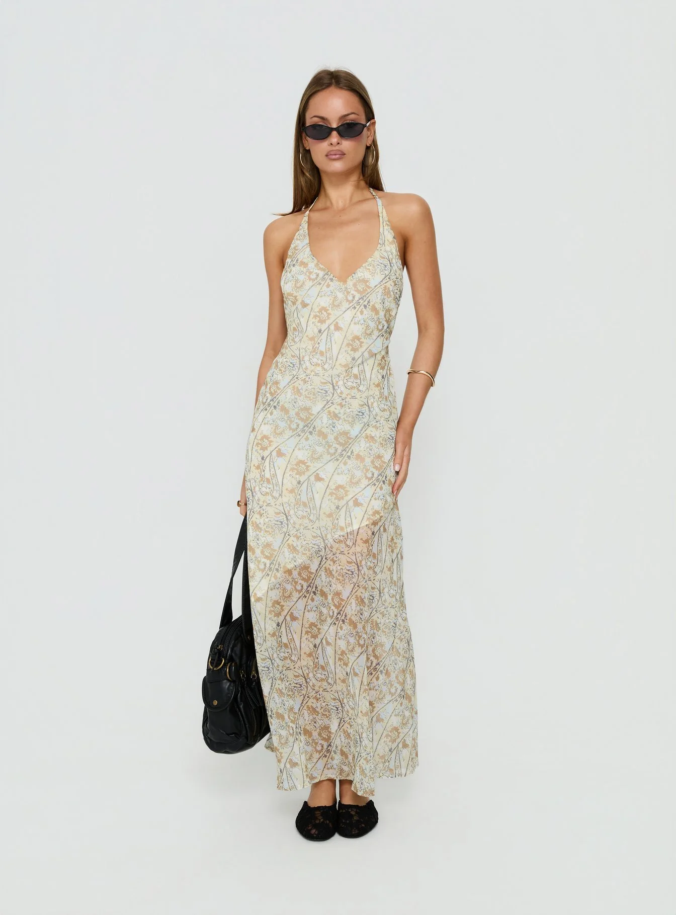 Noemi Halter Low Back Maxi Dress Cream Paisley