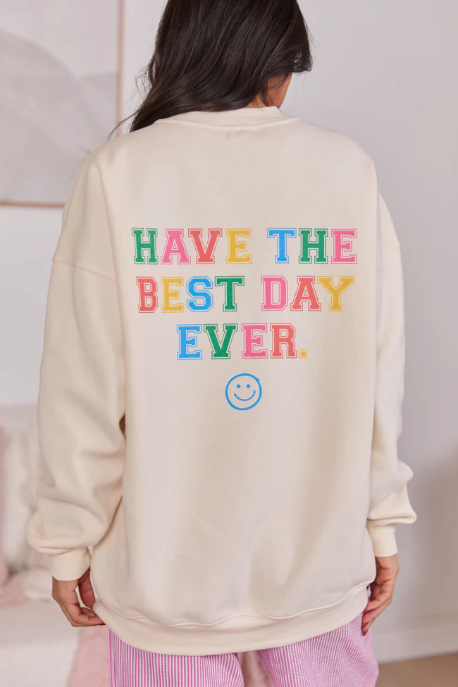 Happiness Social Club Cream Graphic Sweatshirt