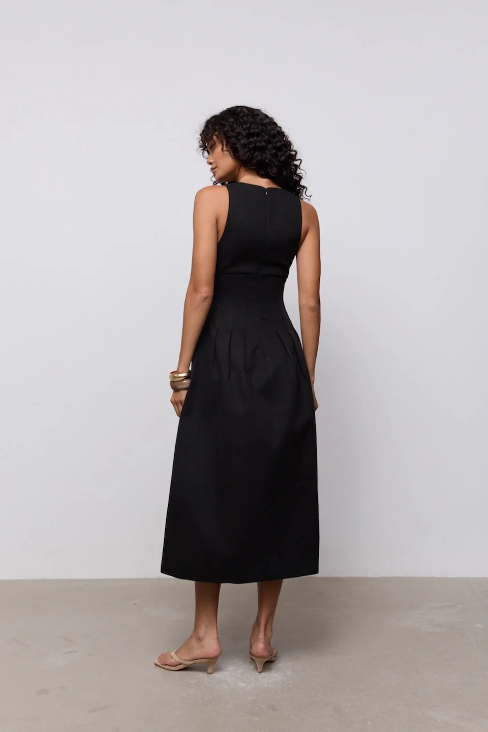 Cotton Mix Cinched Midi Dress