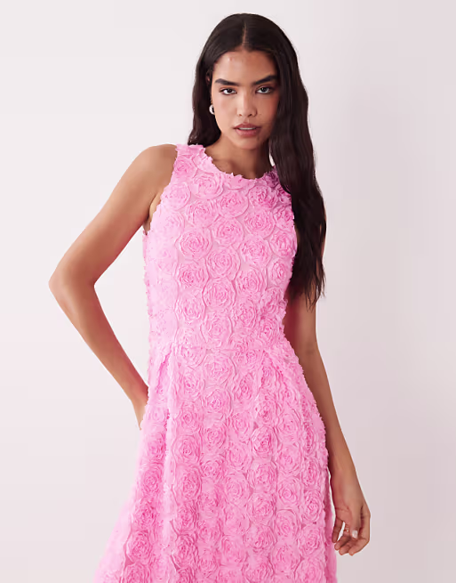 VILA floral jacquard midaxi dress in bonbon pink