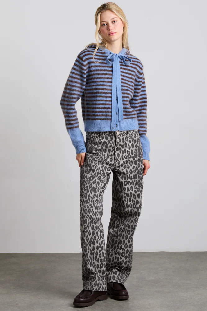 ruthie bonnet cardigan - blue & chocolate stripe