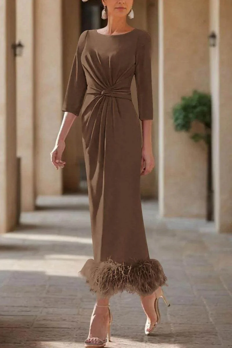 Sheath Column Scoop Neck Ankle Length Feather Mother Dresses CM0378