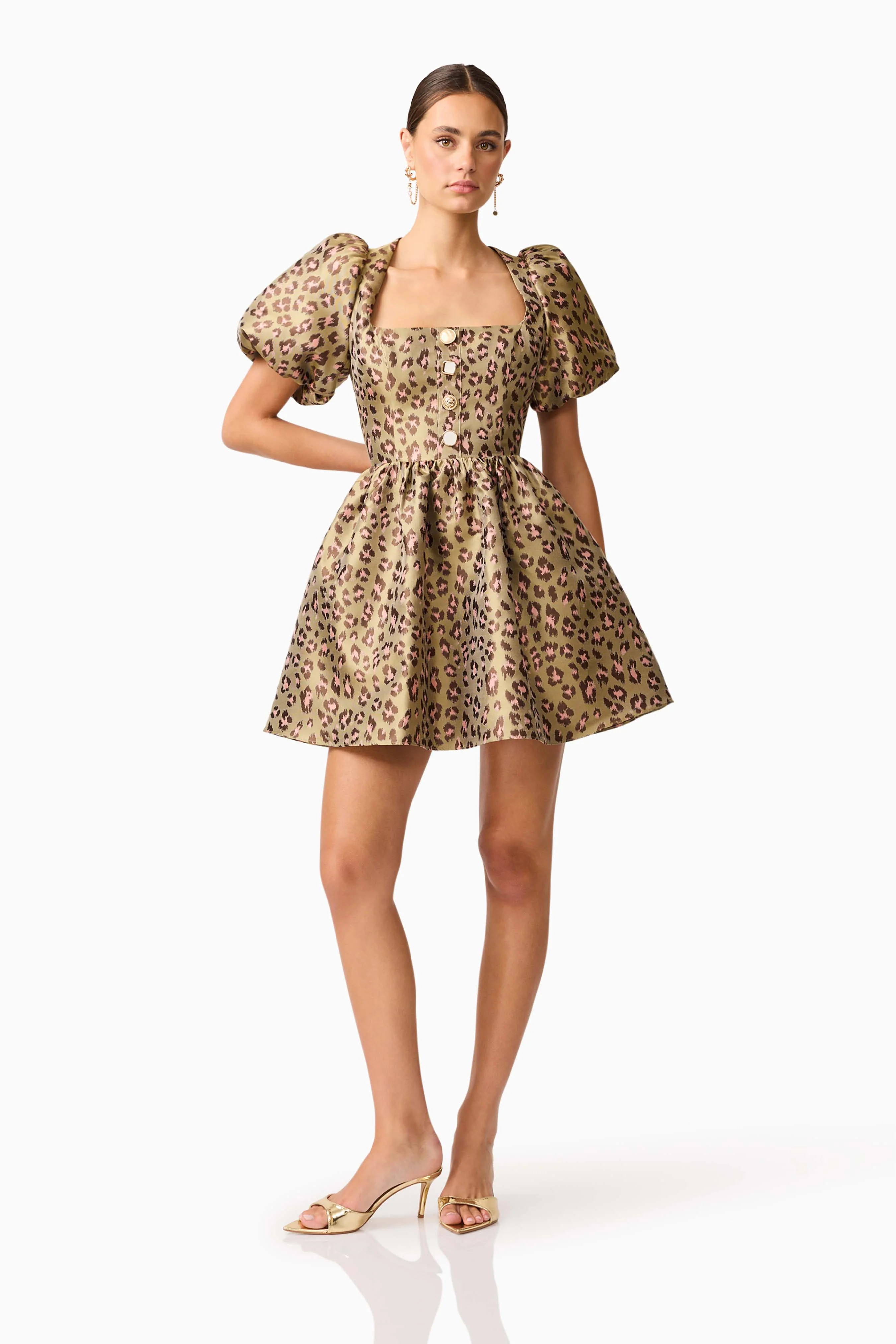 Elara Romper Mini Dress in Leopard Print