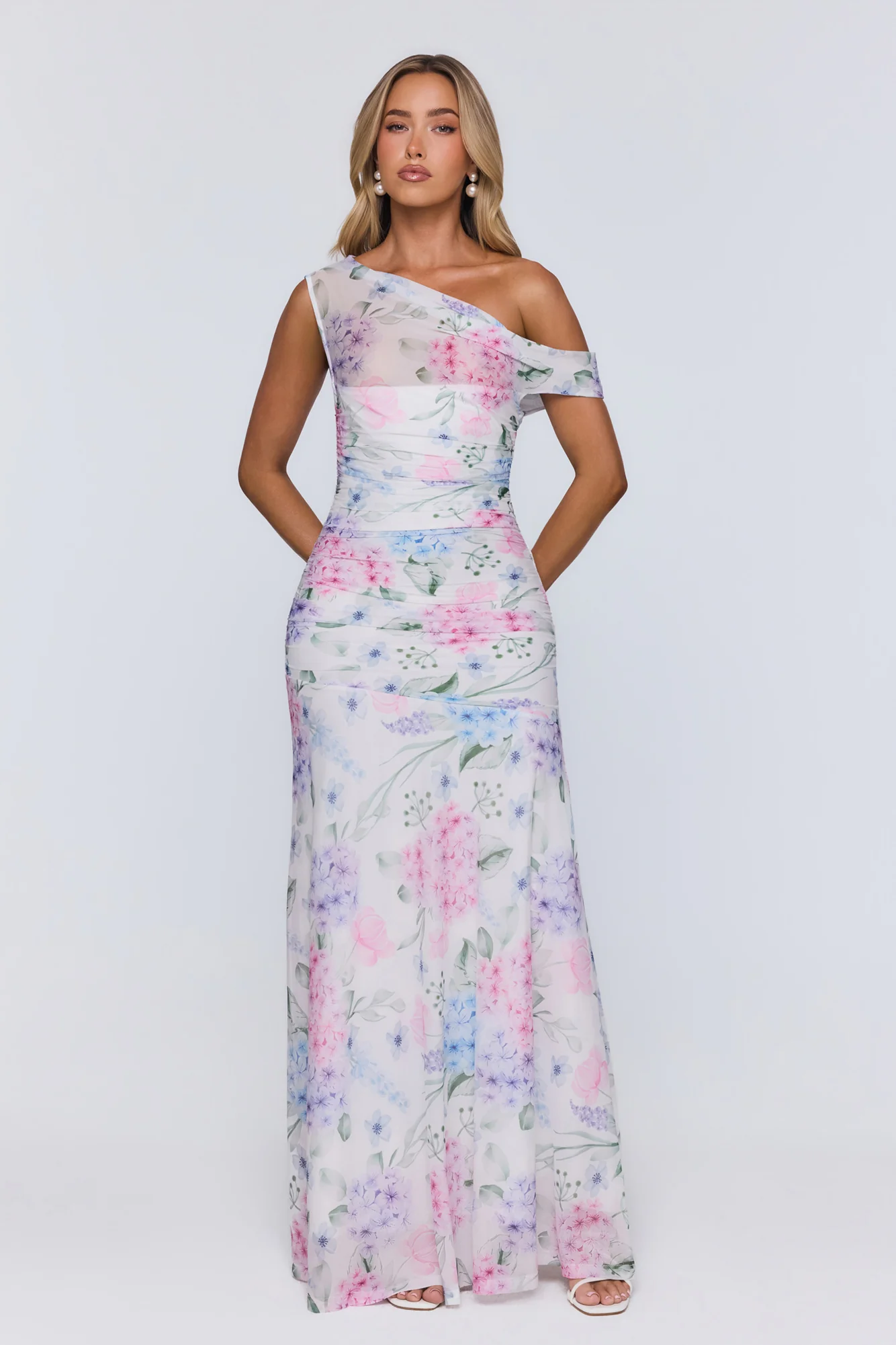 Soft Launch Energy Mesh Off Shoulder Maxi Dress Floral