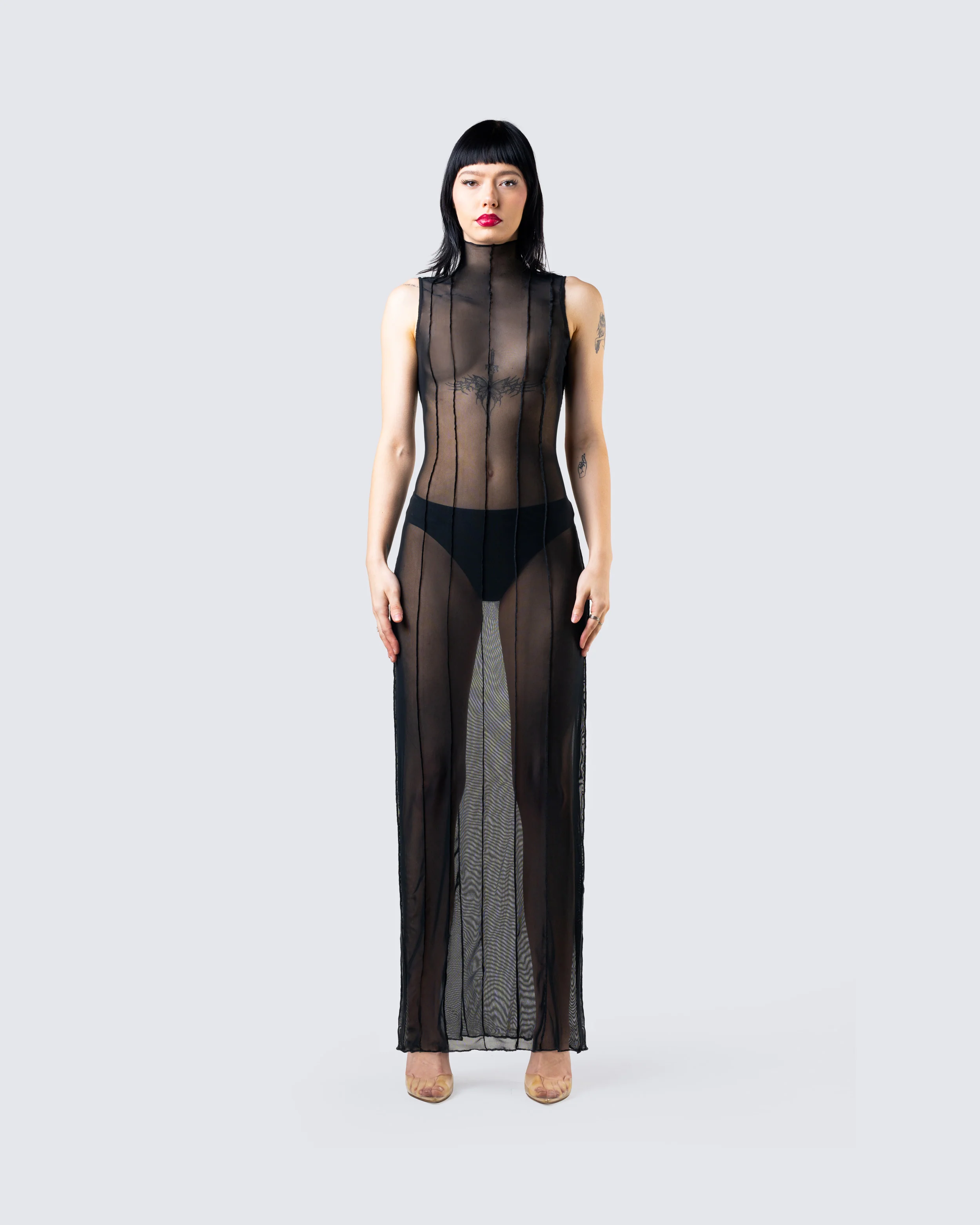 Zeal Black Mesh Bodycon Maxi Dress