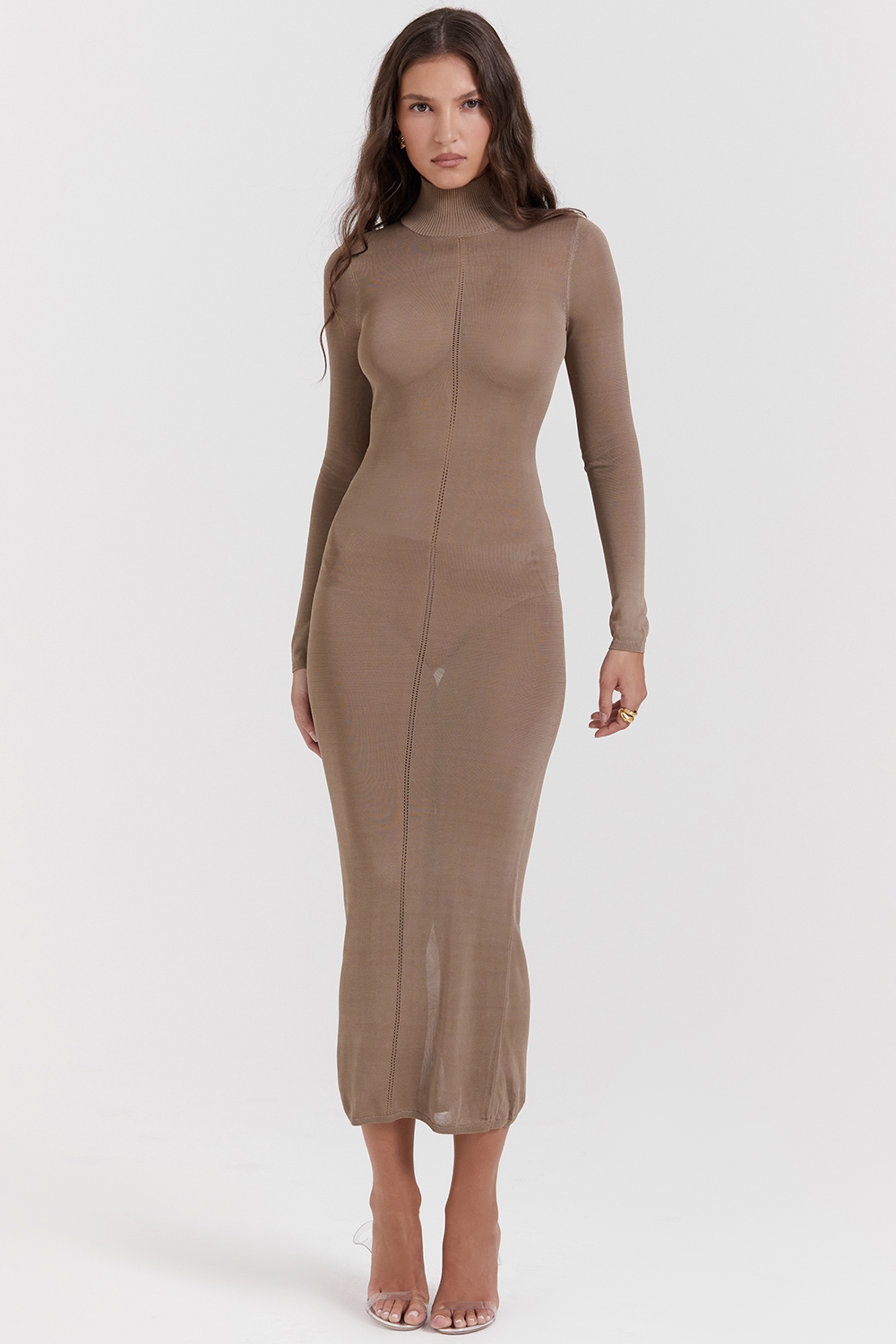 Tan Knit Midi Dress