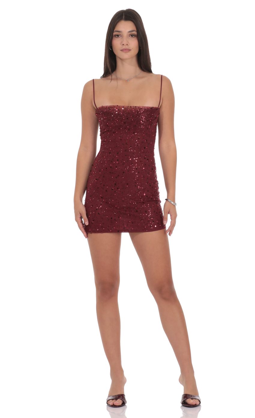 Draped Sequin Beaded Bodycon Dress in Burgundy - luluinthesky