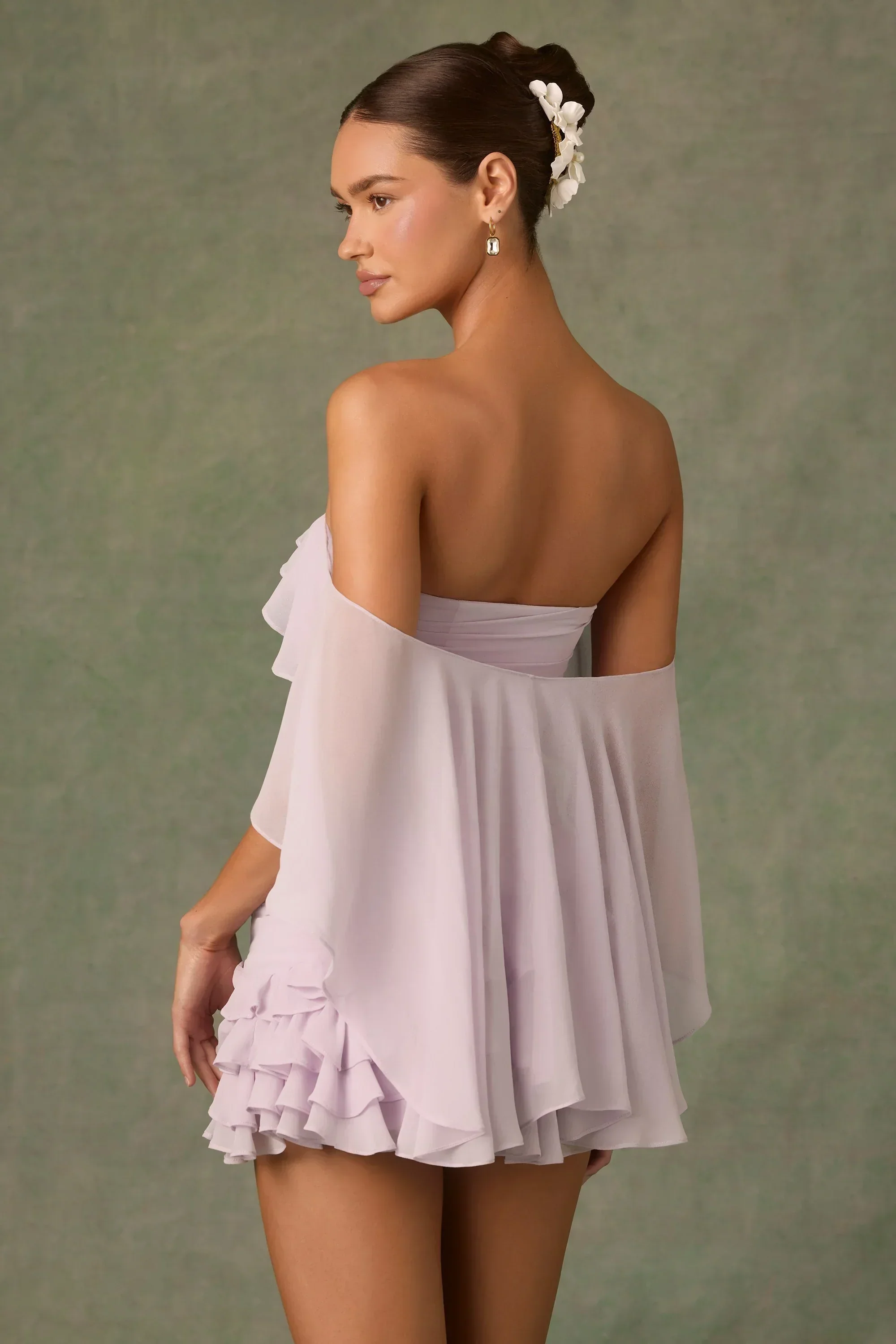 Off-Shoulder Ruffled Mini Dress In Lilac