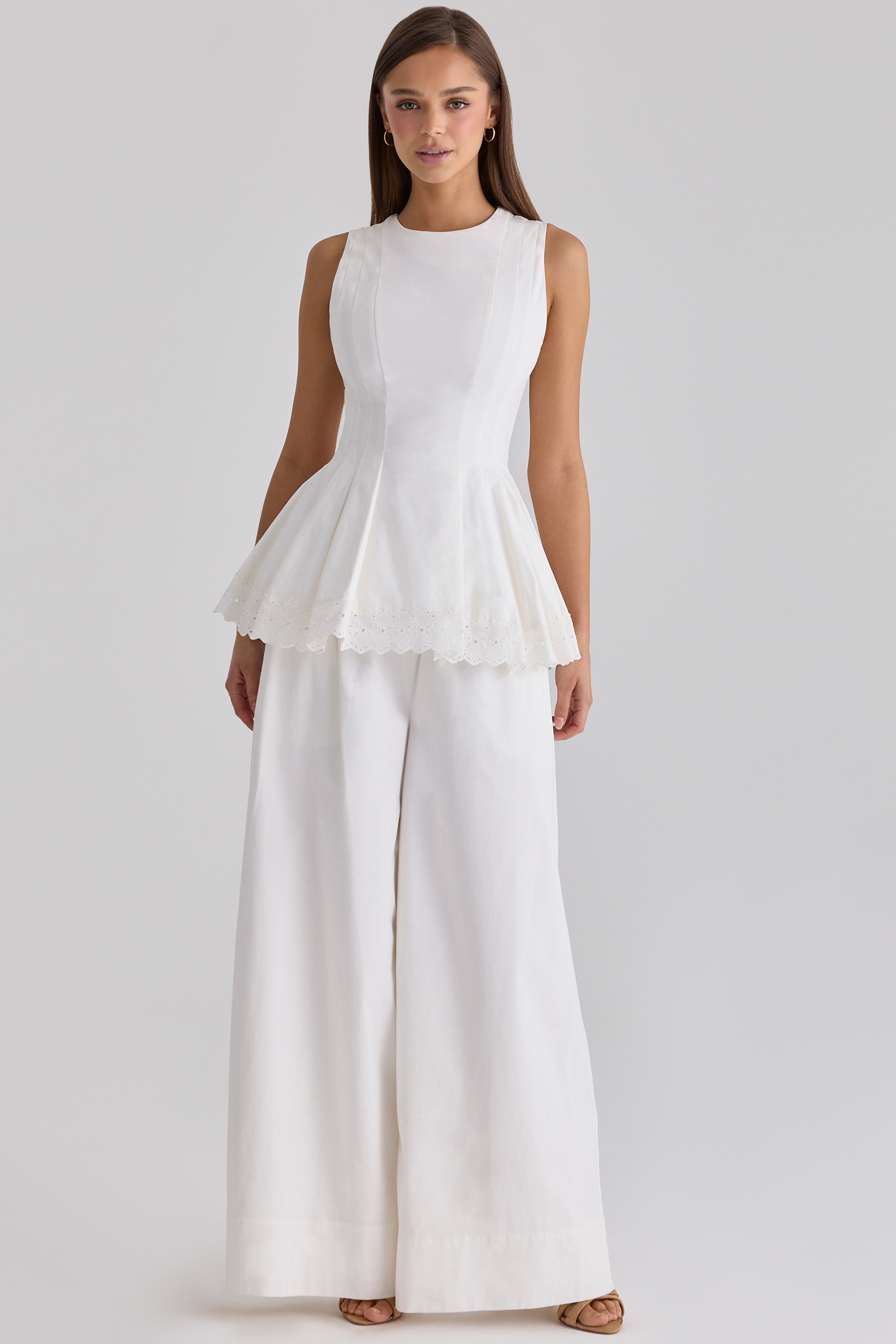 White Cotton Fitted Lace-trim Top