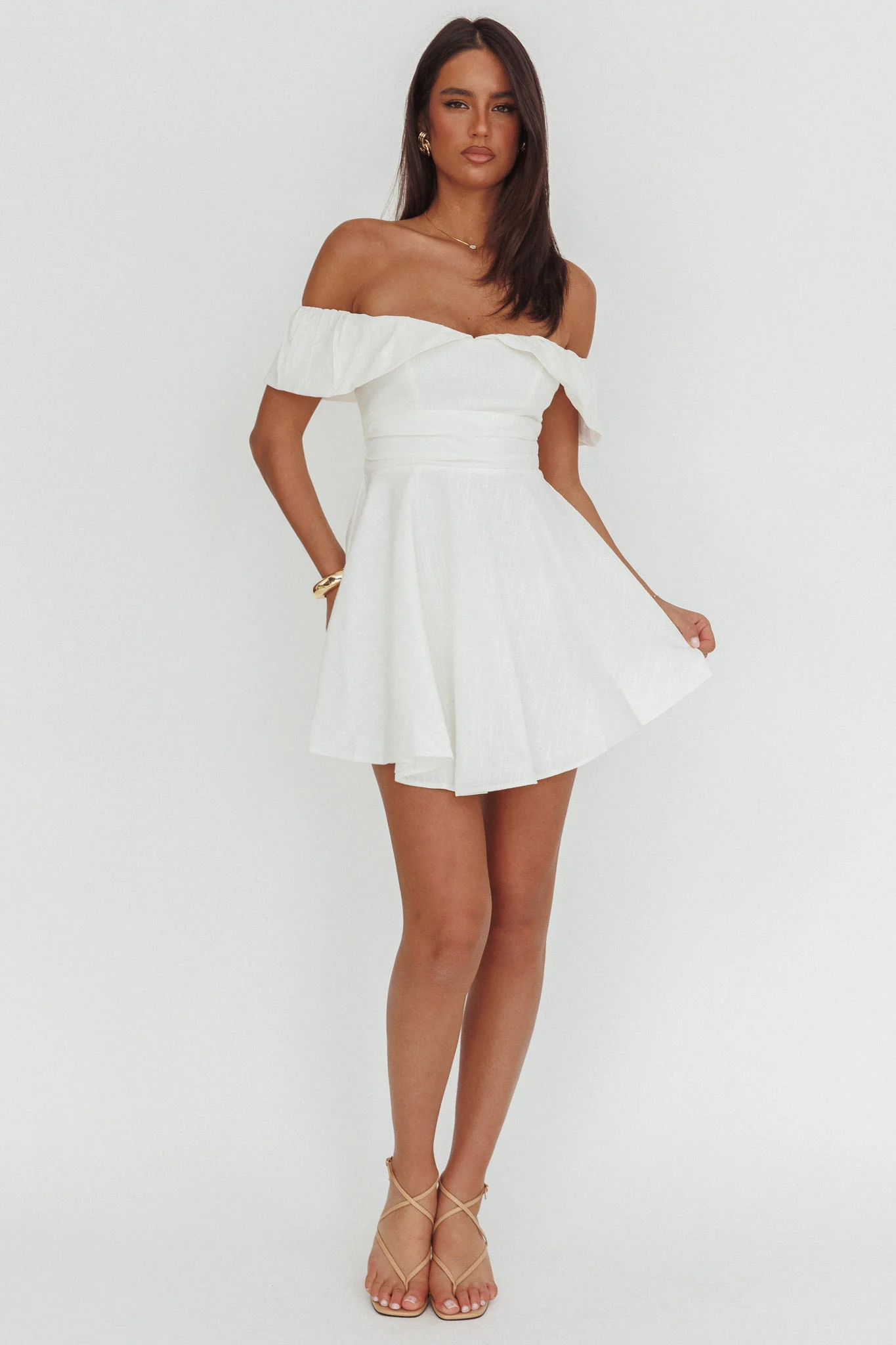 Lillianne Off-Shoulder A-line Mini Dress White - luluinthesky