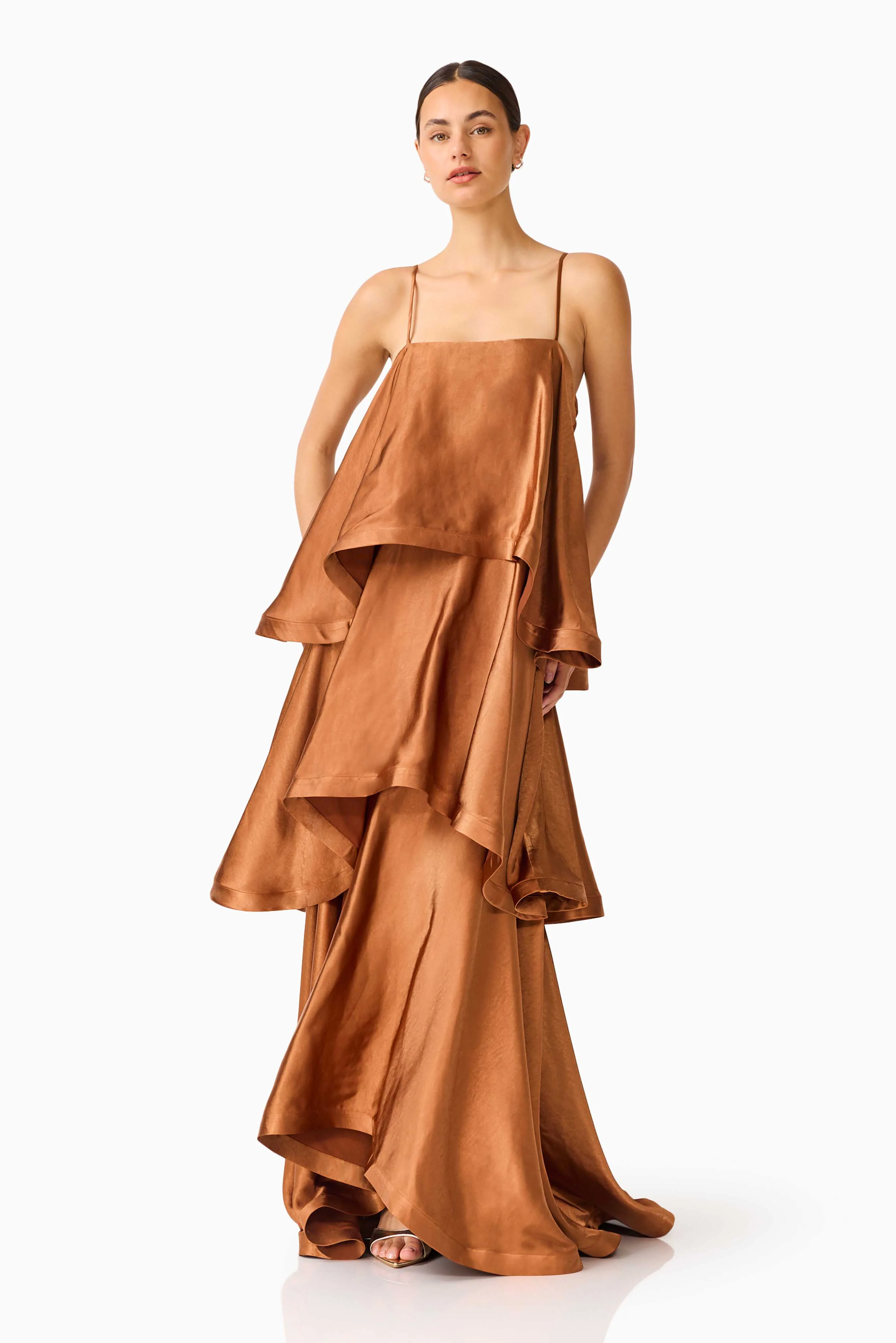 Tilly Tiered Maxi Dress in Toffee Brown