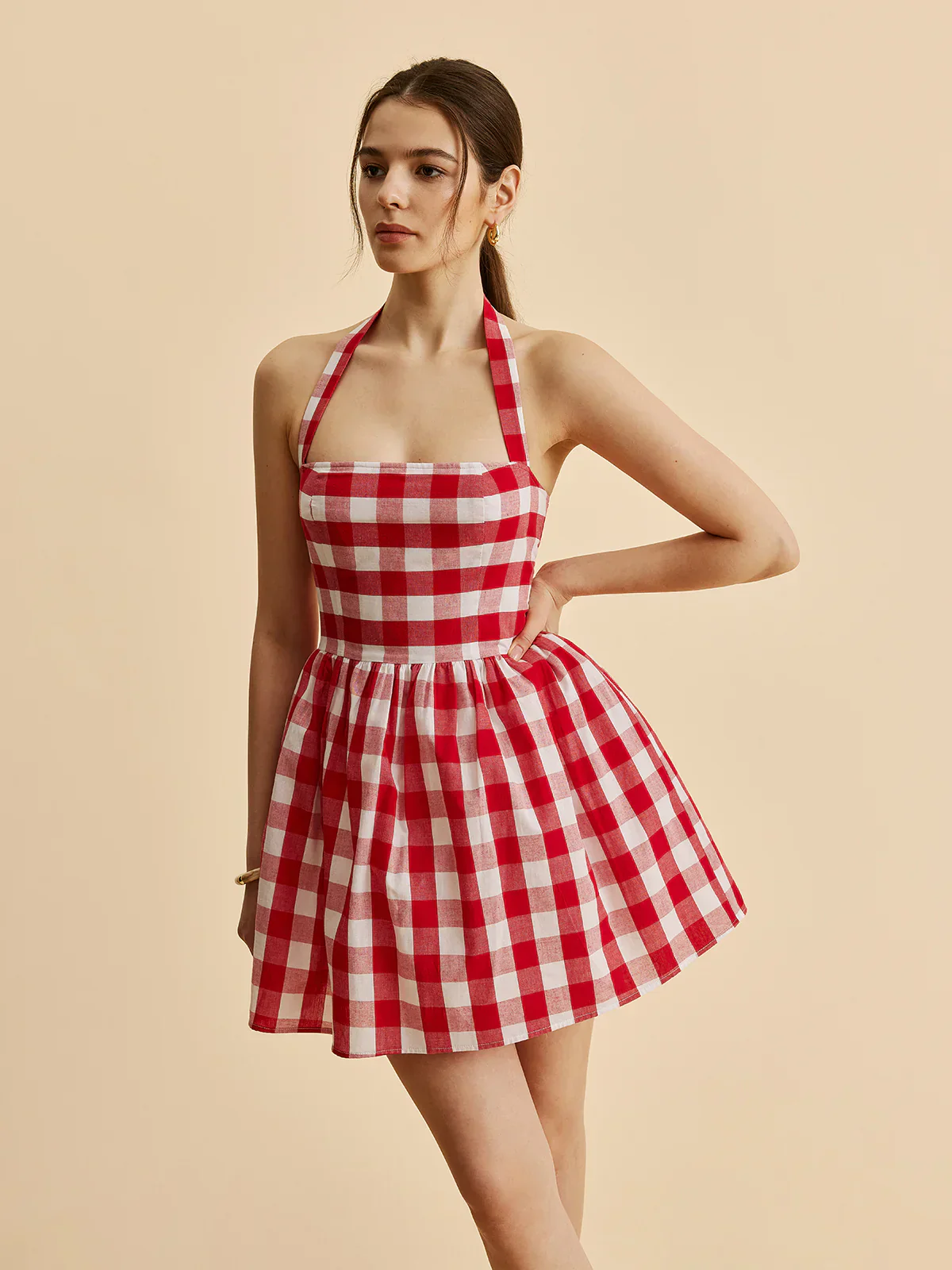 Plaid Halter Flare Dress - luluinthesky