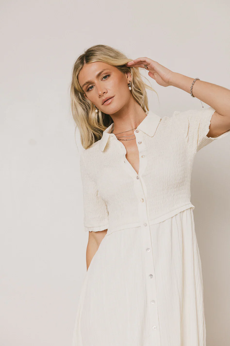 Nicole Smocked Maxi Dress in Cream