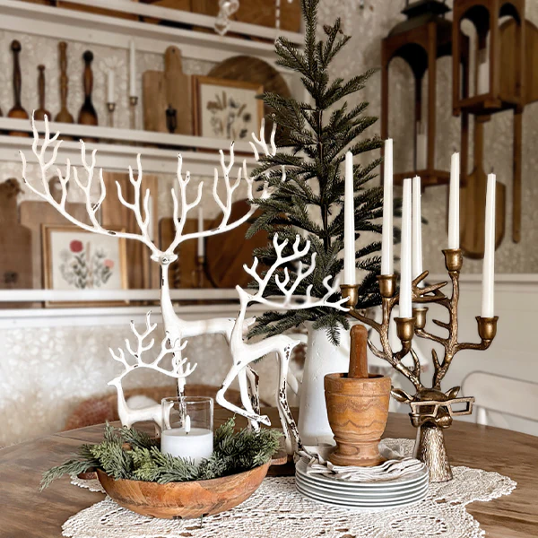 Handcrafted White Merry Reindeer, Set of 3