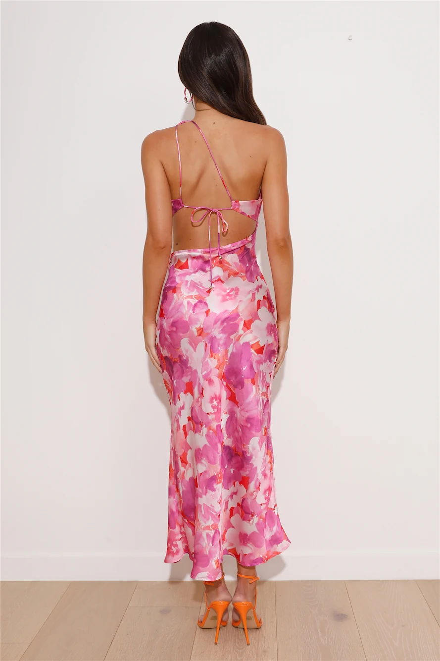 Color Splash Satin Midi Dress Pink