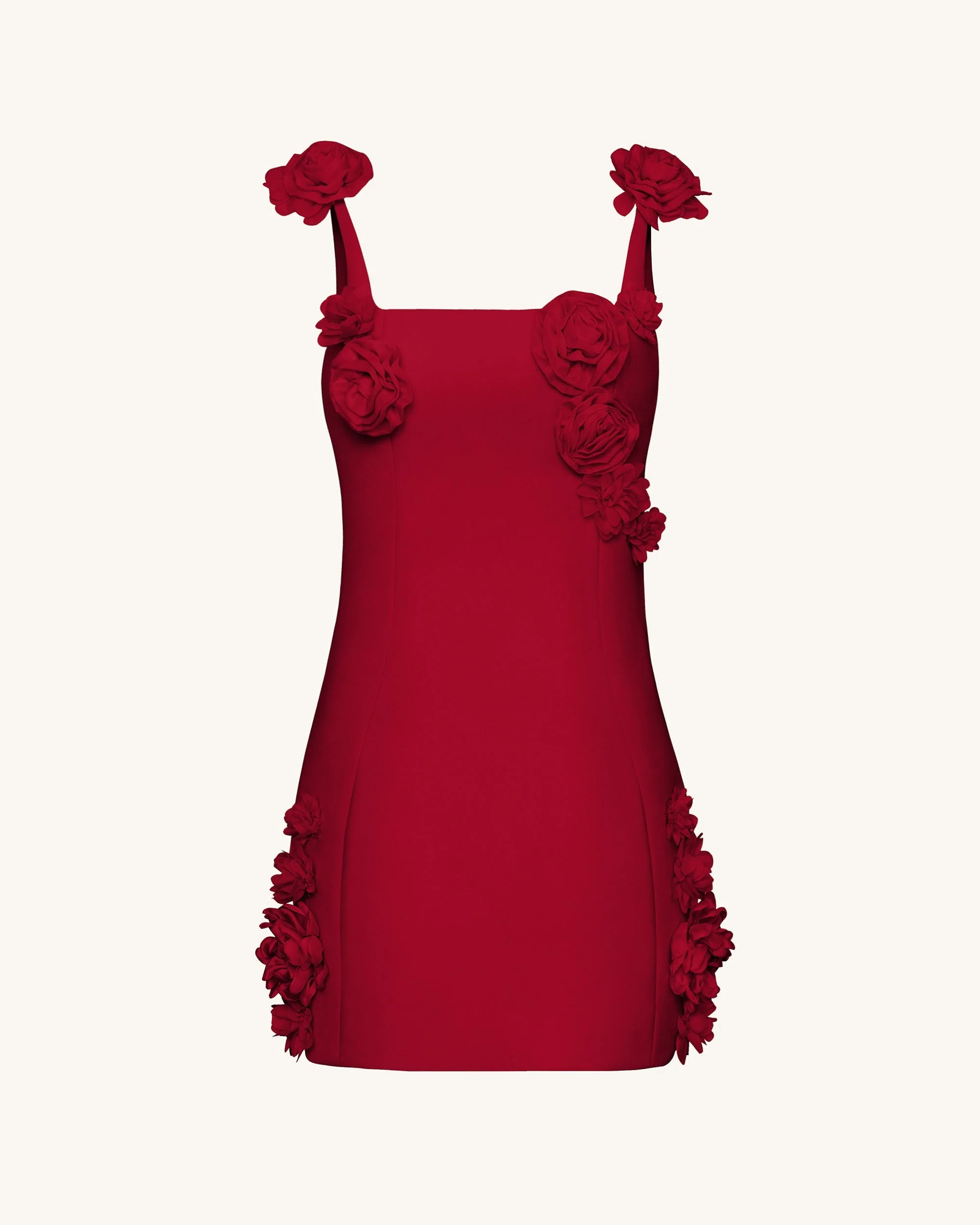 Elaina Rosette Applique Mini Dress - Red - FASHION NOB