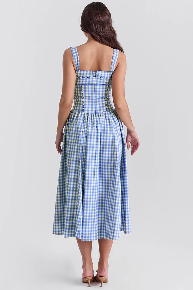 Vivien Regatta Blue Gingham Midi Sundress