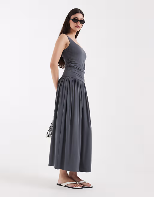 & Other Stories fitted bodice maxi jersey dress in dark gray