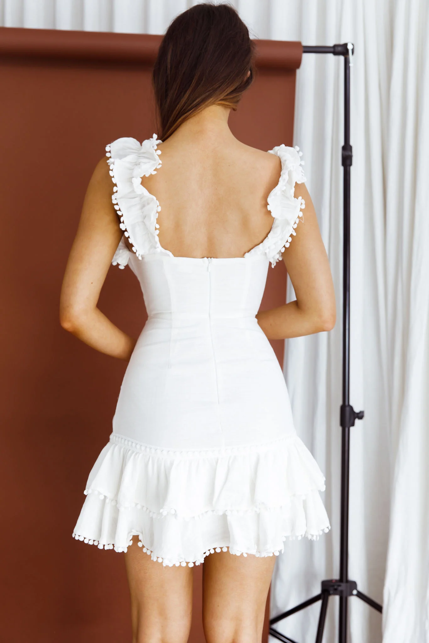 Annie Ruffle Shoulder Strap Layered Hem Mini Dress White - luluinthesky