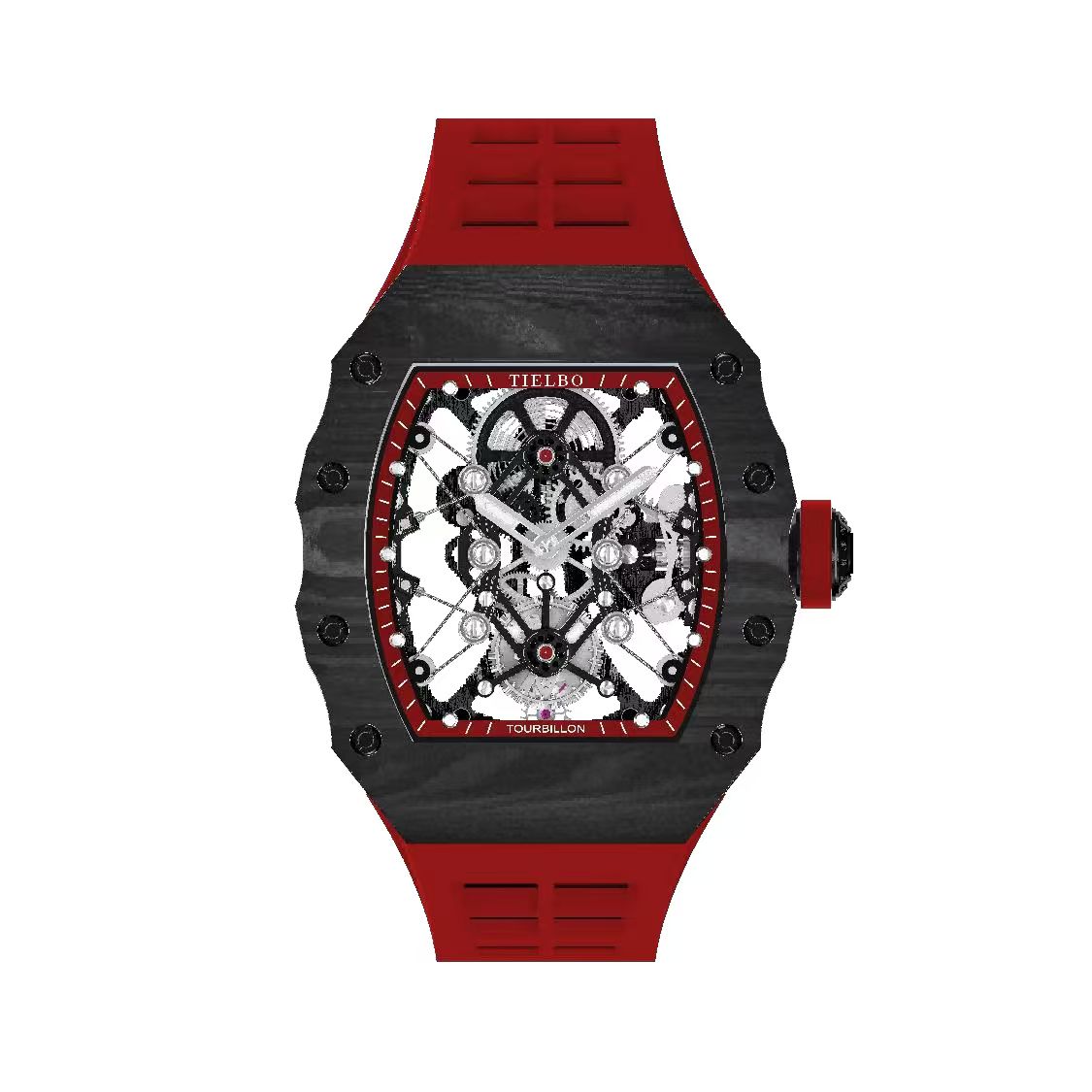 Mecha II Black Tourbillon Watch – Carbon Fiber, Skeleton, 43×52mm T606