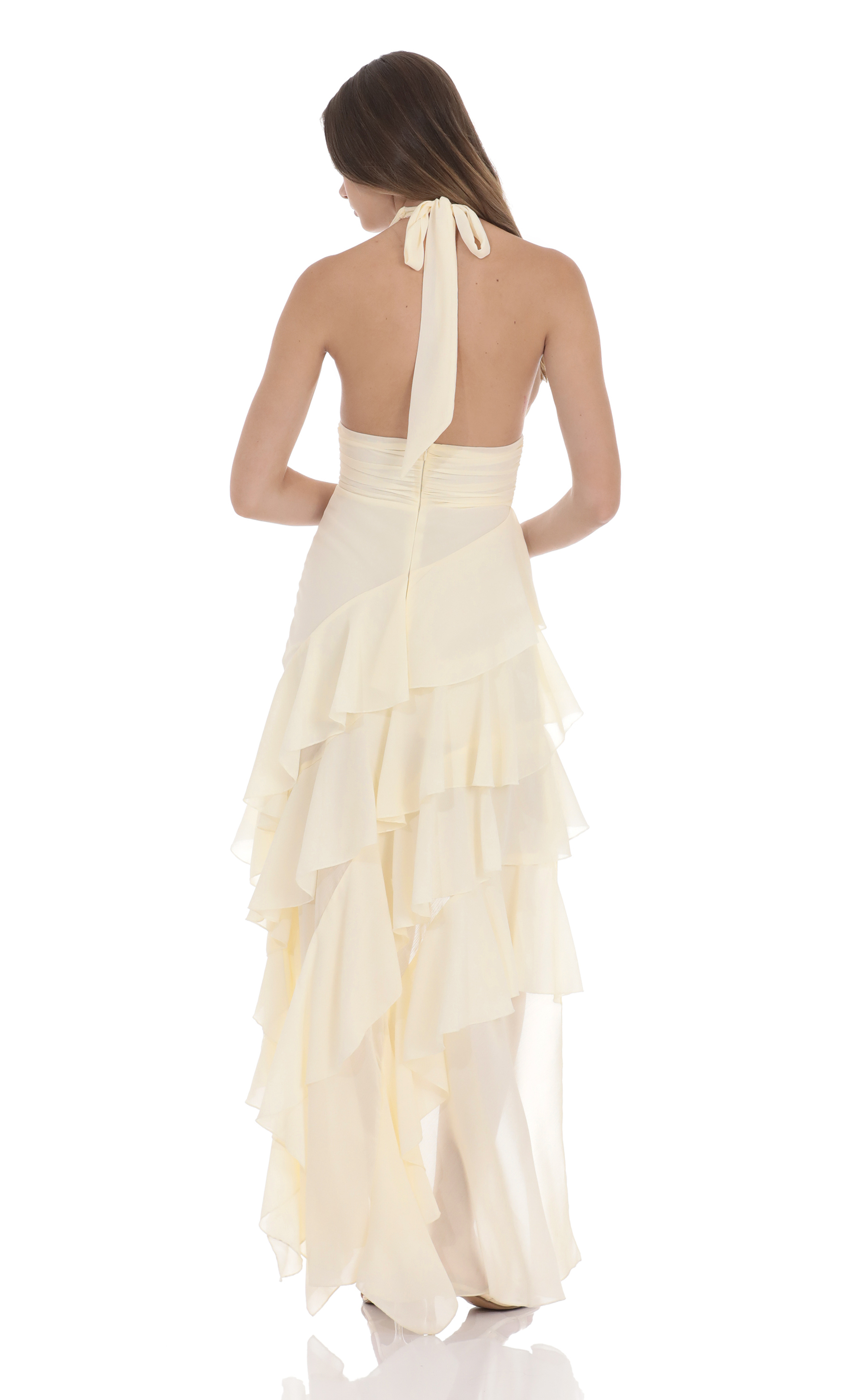 Asymmetrical Ruffle Maxi Dress in Ivory - luluinthesky