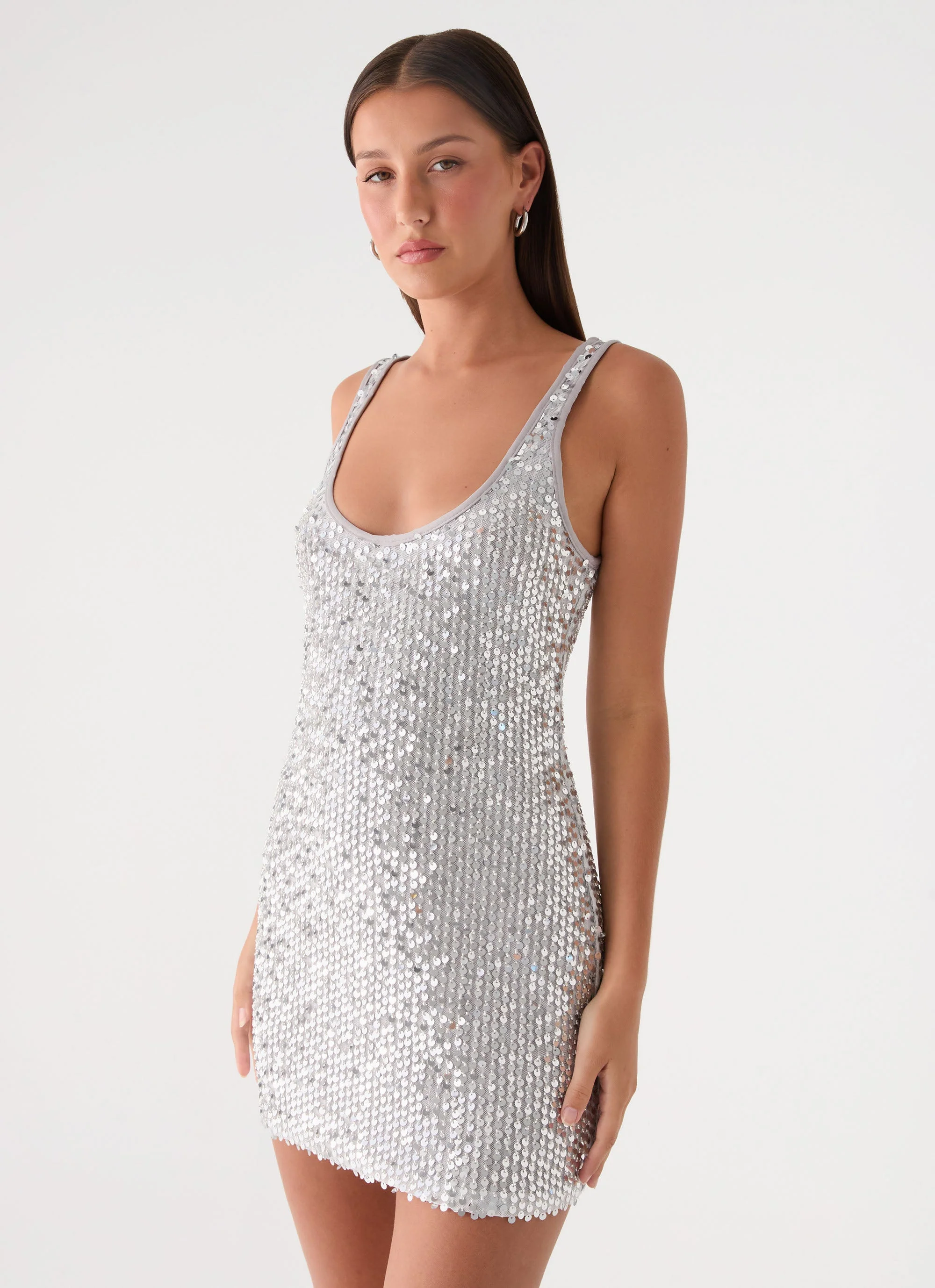 Alula Sequin Mini Dress - Silver - luluinthesky
