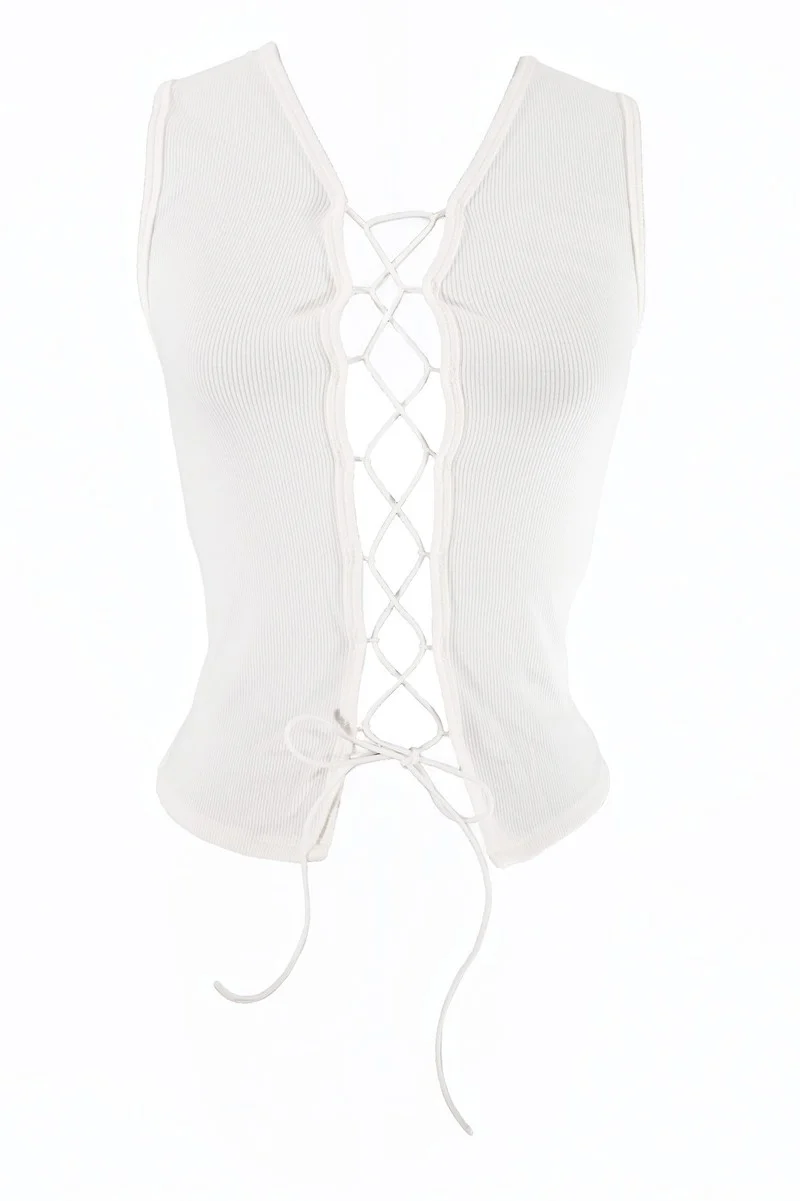 Sleeveless Lace-Up V-Neck Top