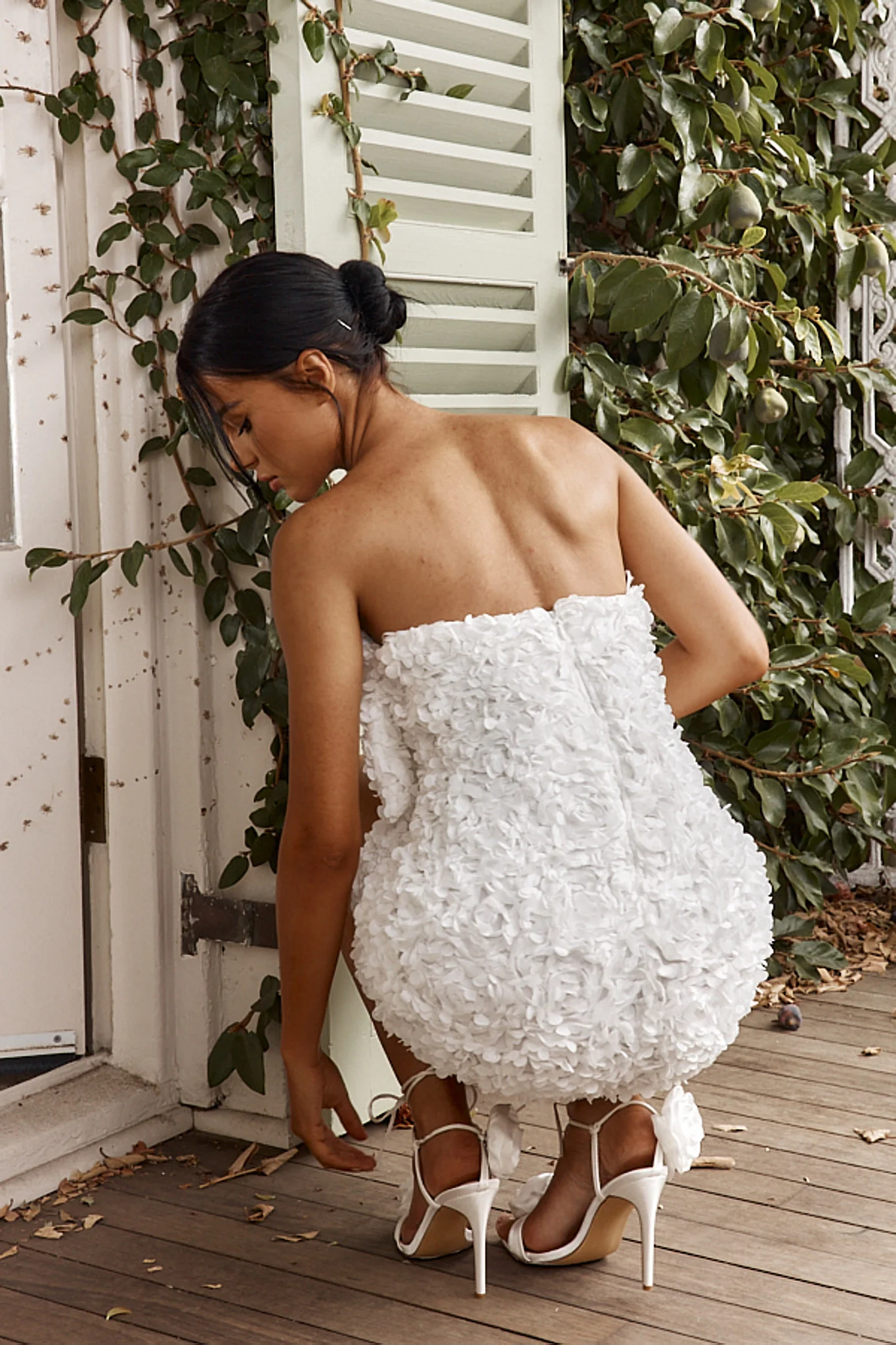 Ma Cherie Bow Bust Embellished Mini Dress White