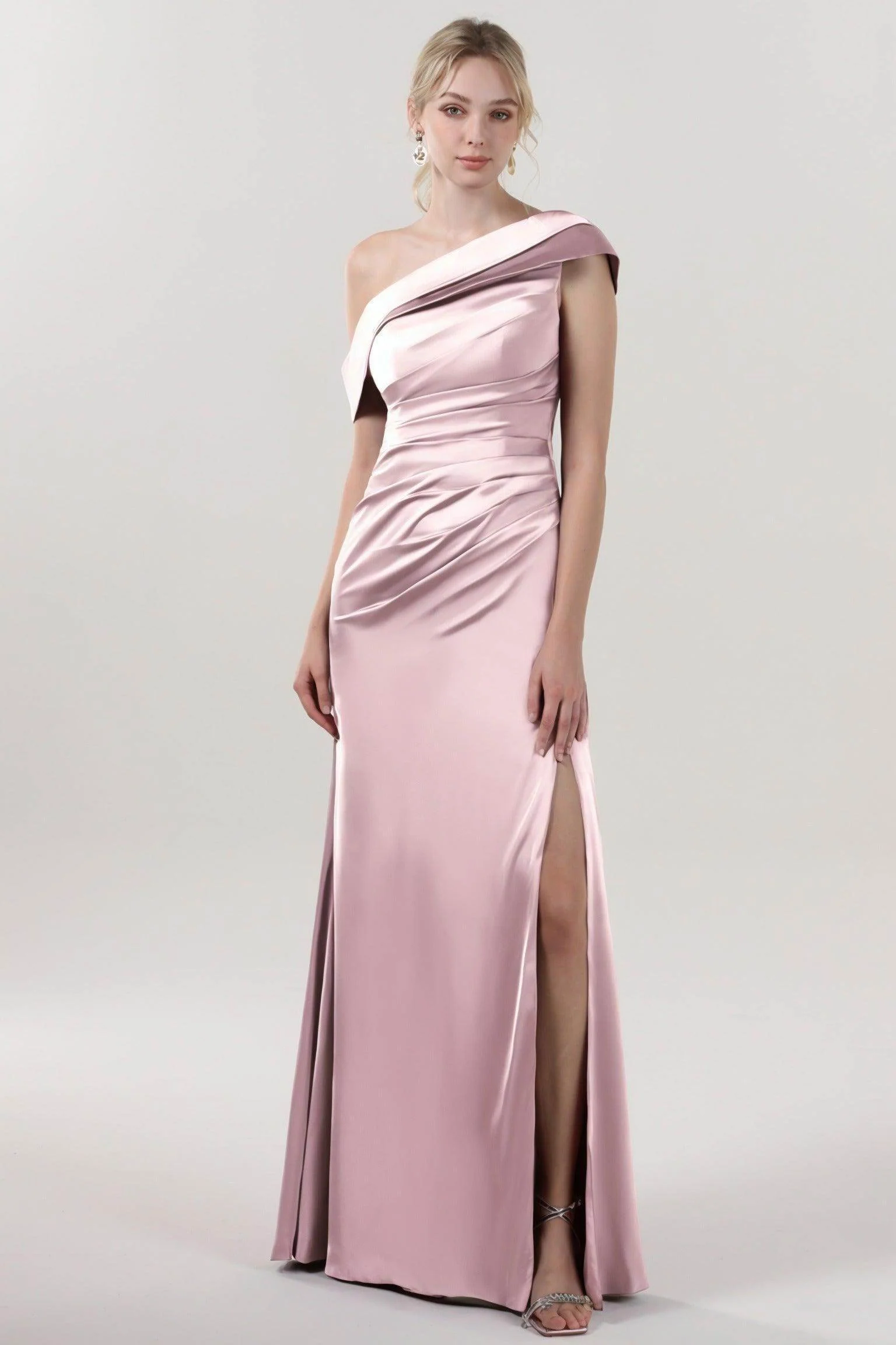 Sheath-Column Maxi Luxe Satin Bridesmaid Dress CS0609BM