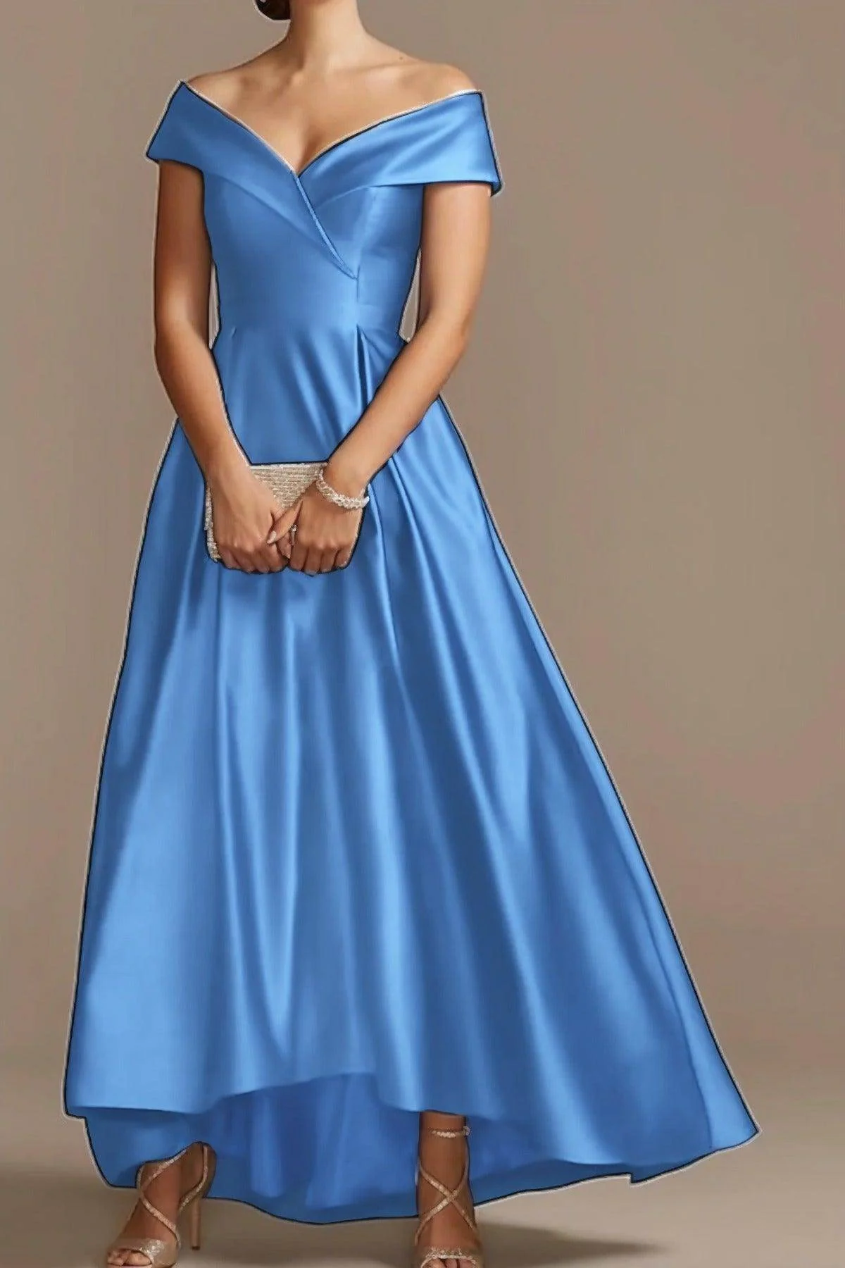 High Low Ankle Length Satin Mother Dress CM0078