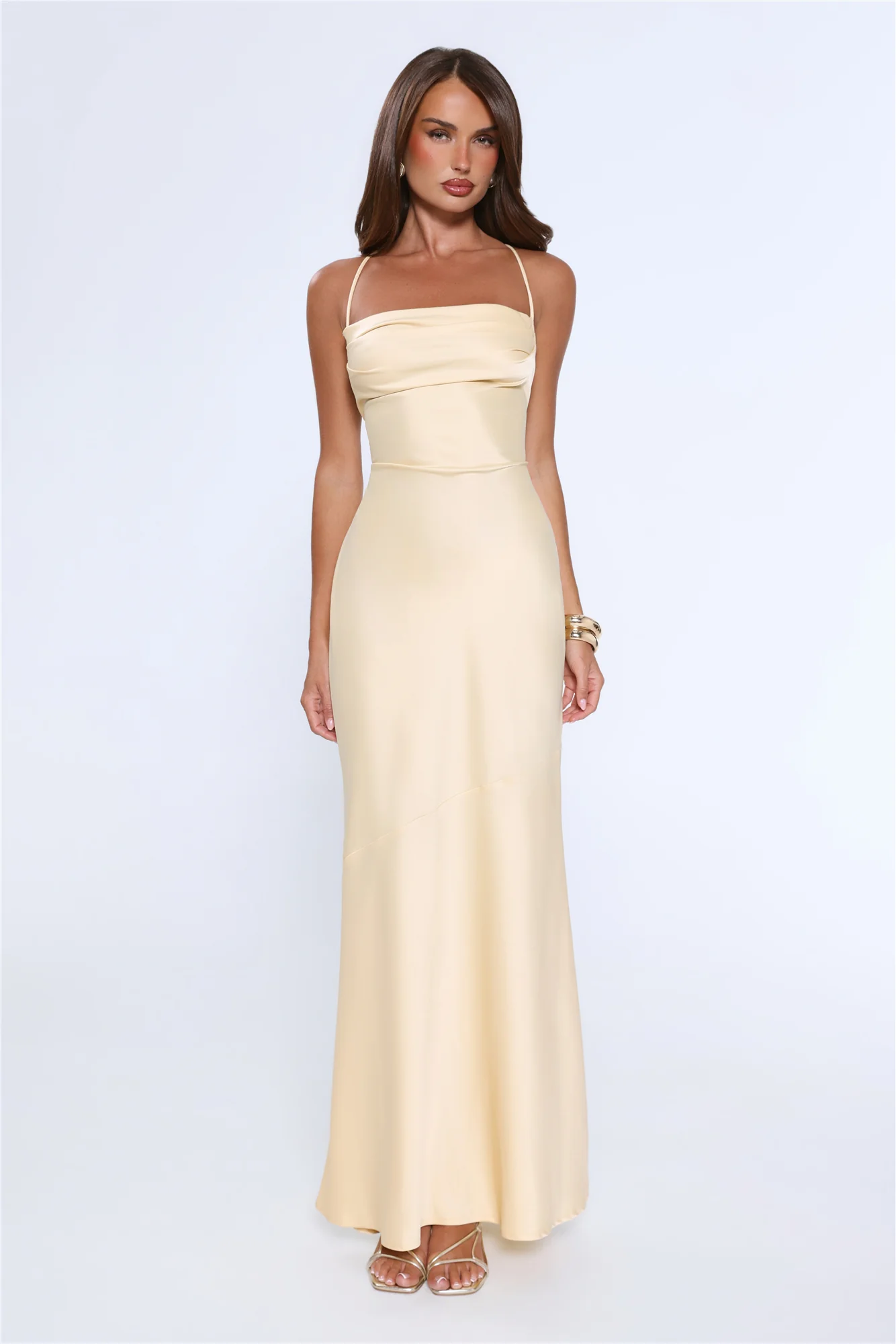 Evening Energy Satin Maxi Dress Yellow