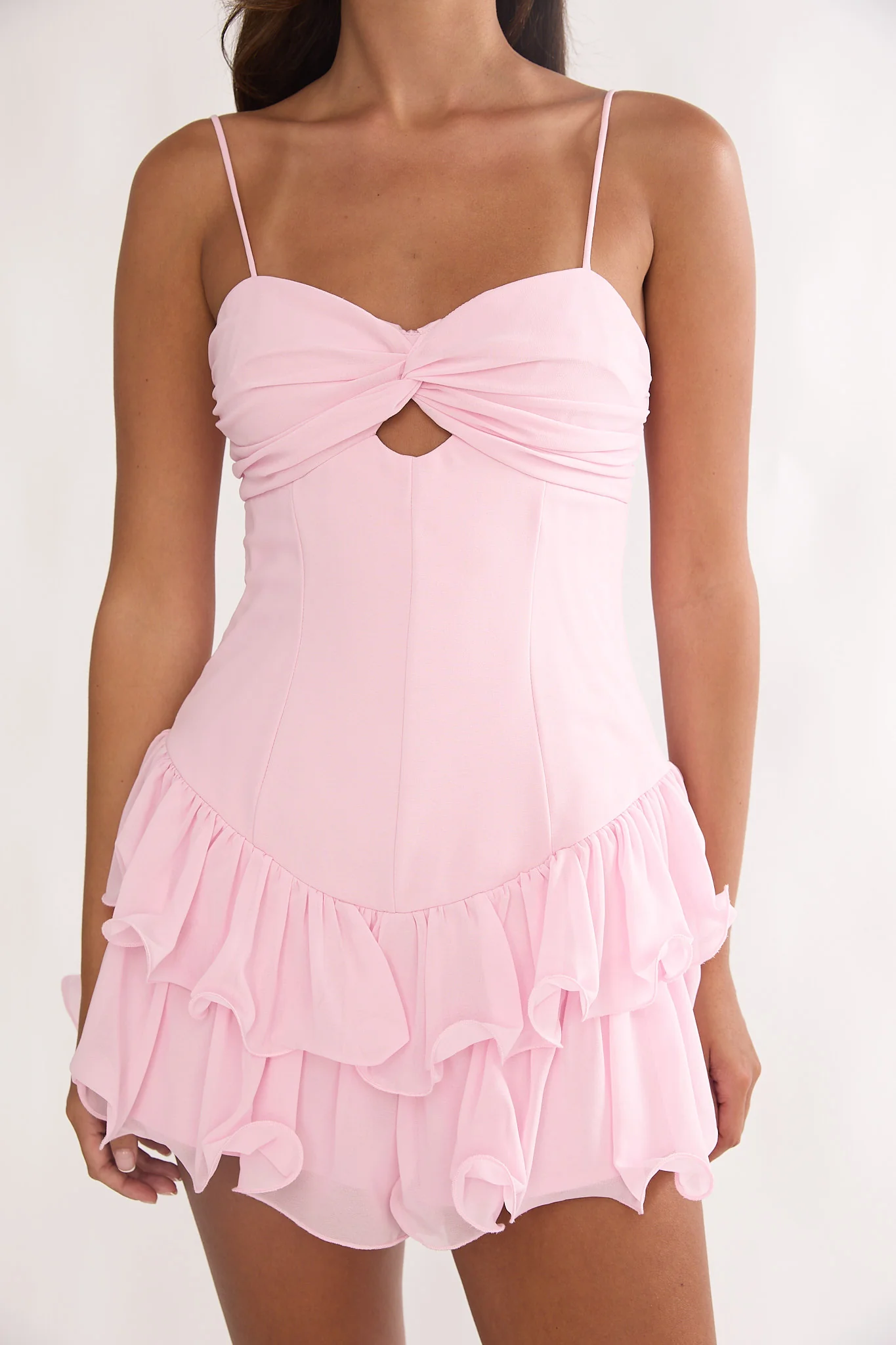 Heartstring Layered Hem Mini Dress Pink