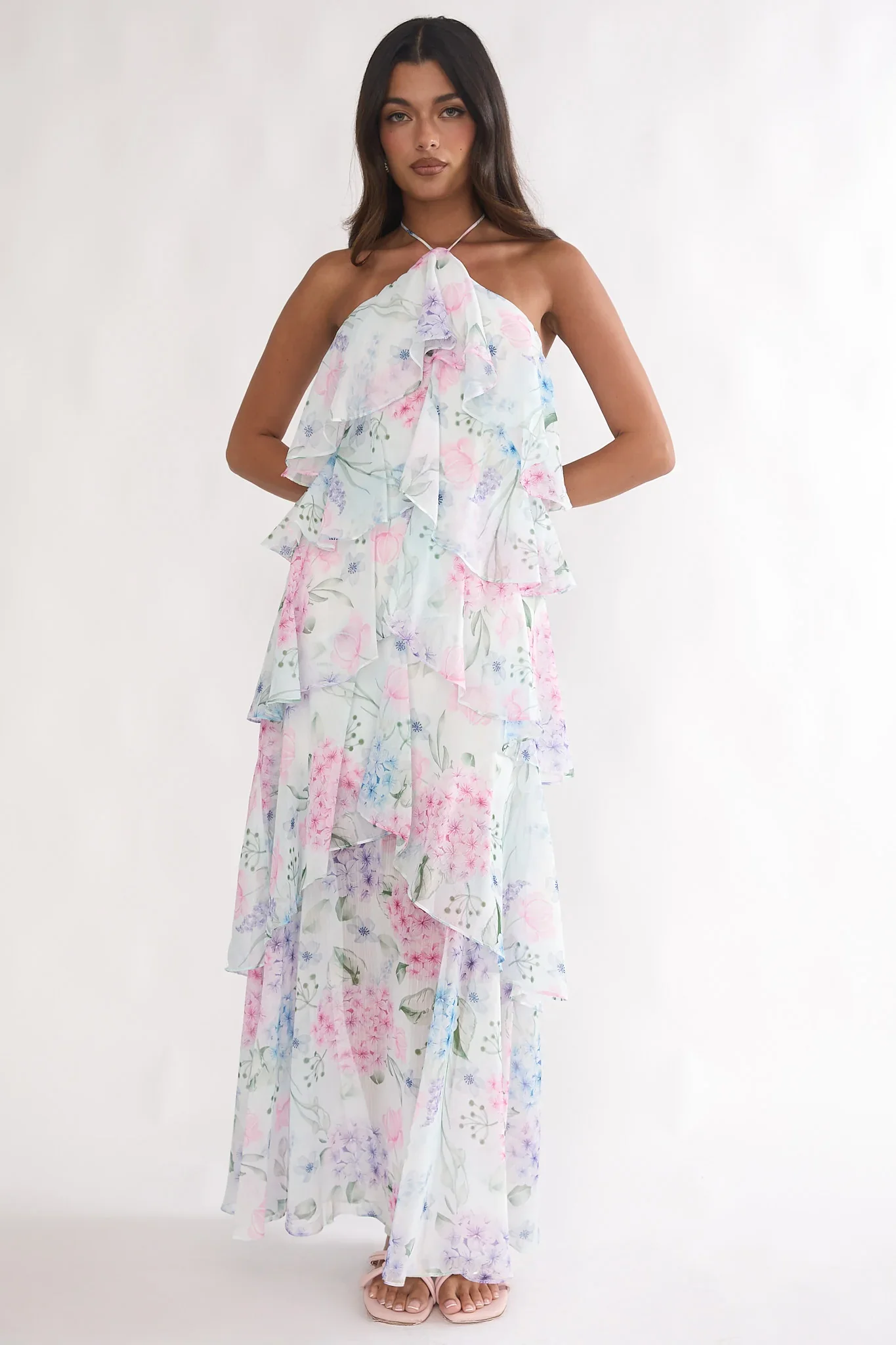 Darylyn Tiered Ruffle Maxi Dress Hydrangea Blue
