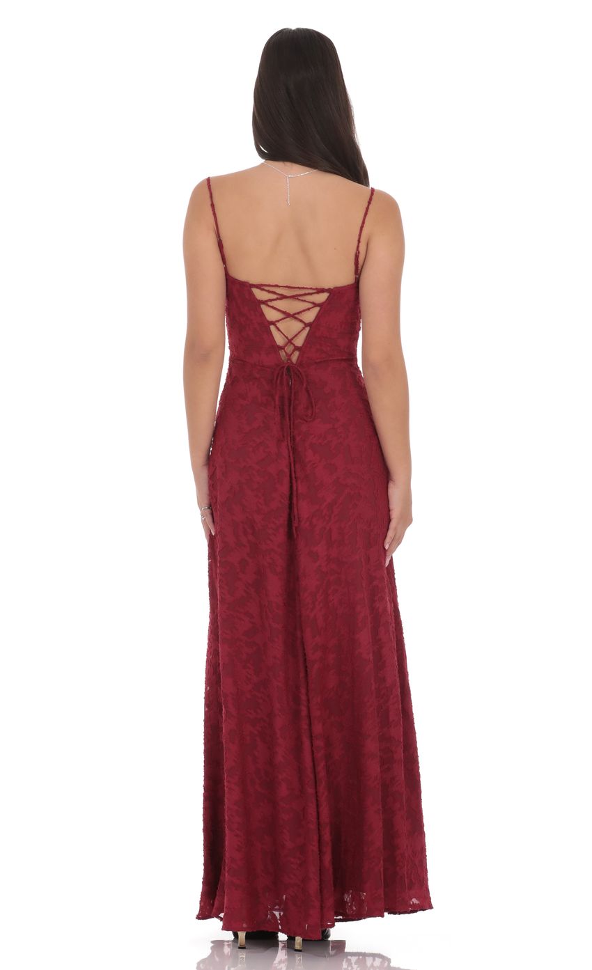 Burnout Lace-Up Maxi Dress in Maroon