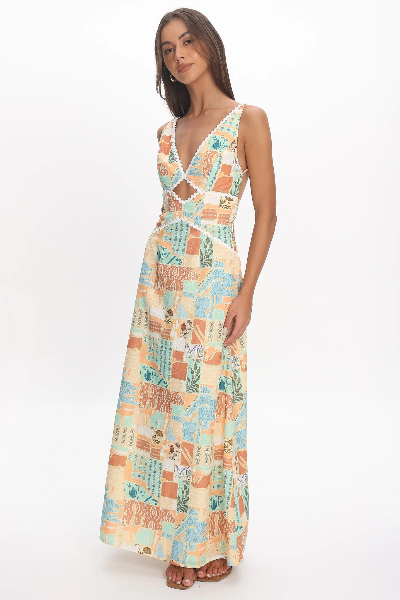 Avilo Ric Rac Trim Maxi Dress Print Yellow - luluinthesky