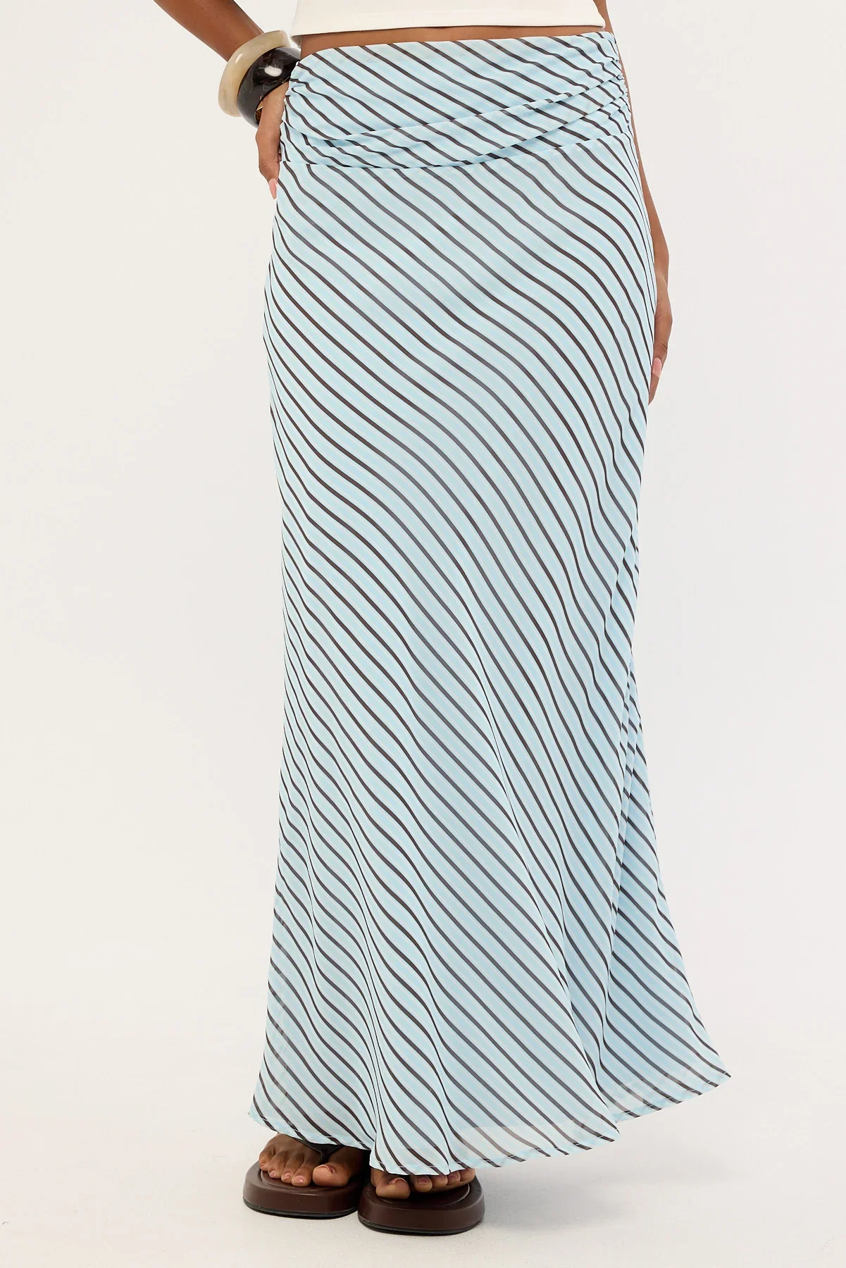 Luck & Trouble Aliyah Stripe Maxi Skirt Blue and Brown
