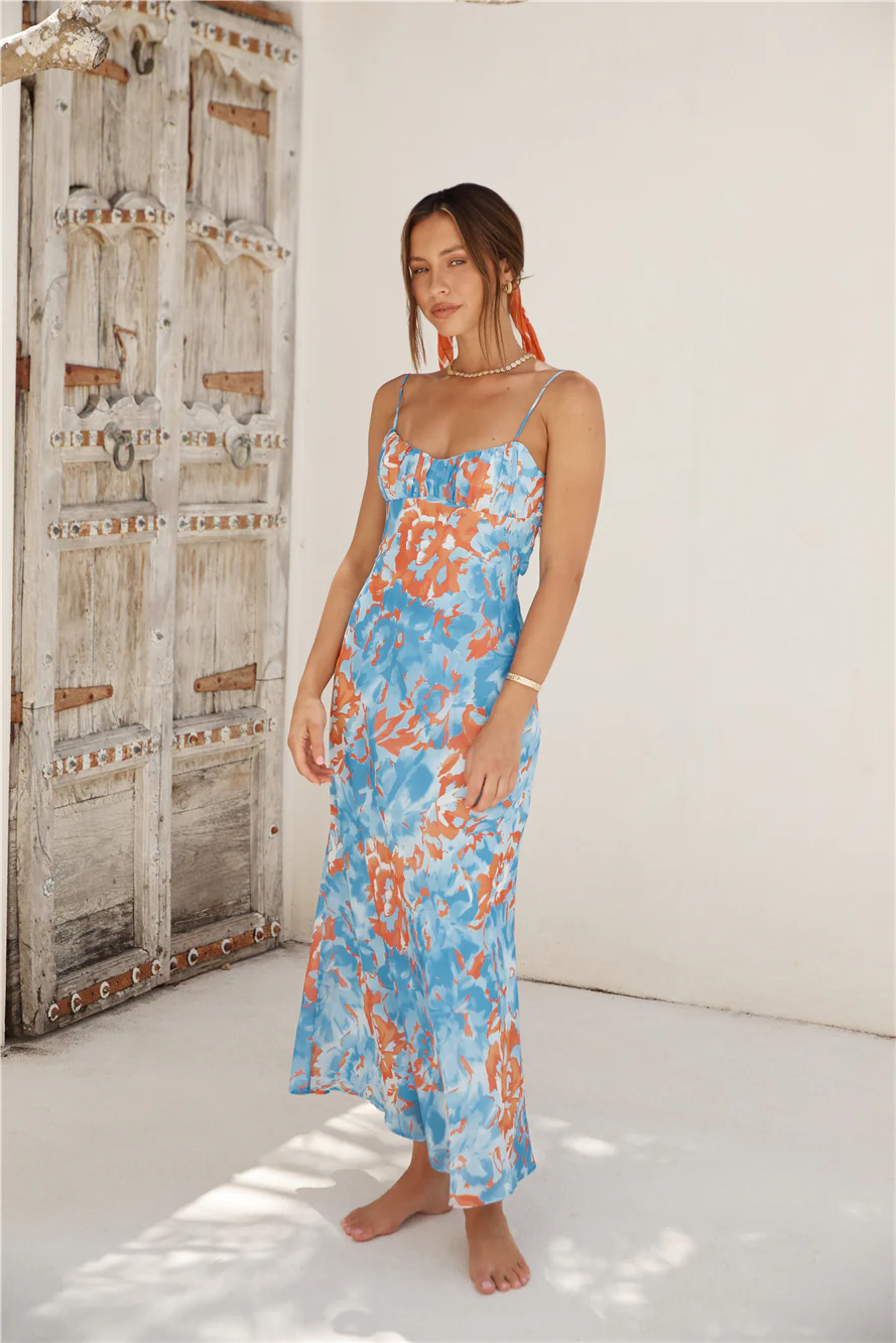 Peony Pillow Maxi Dress Blue