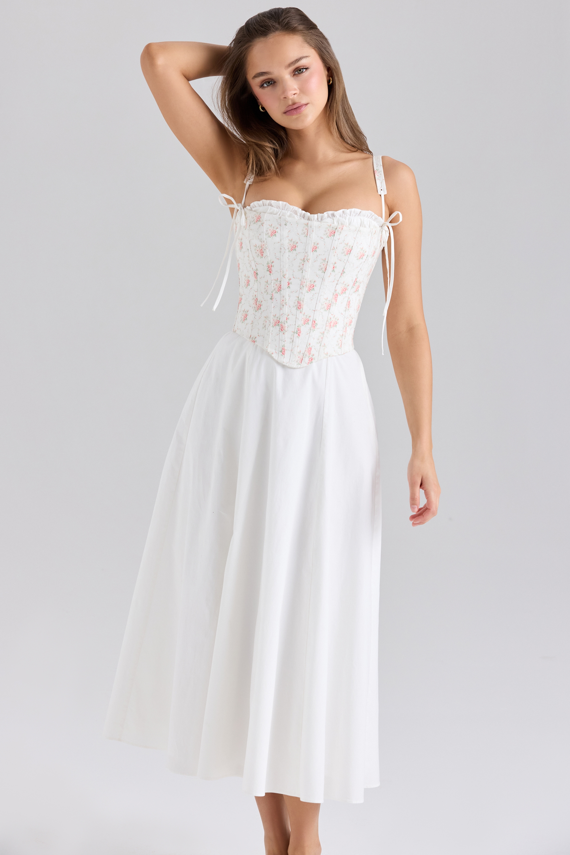 rose print cotton detachable corset midi sundress