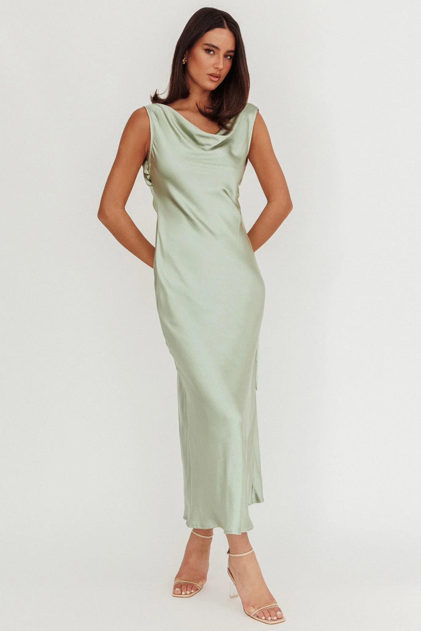 Take Care Backless Sash Maxi Dress Pistachio