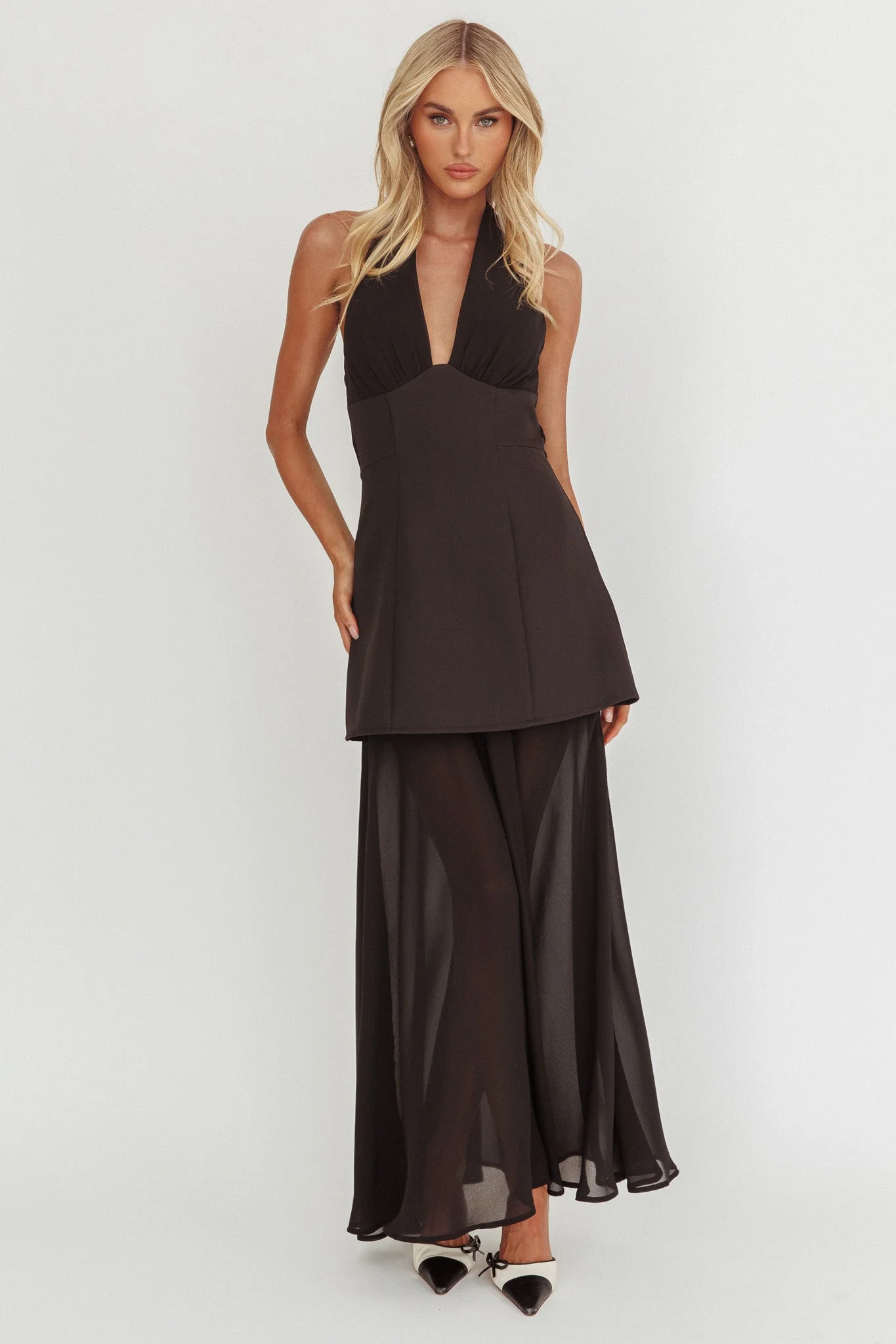 Opulent Halterneck Layered Maxi Dress Black