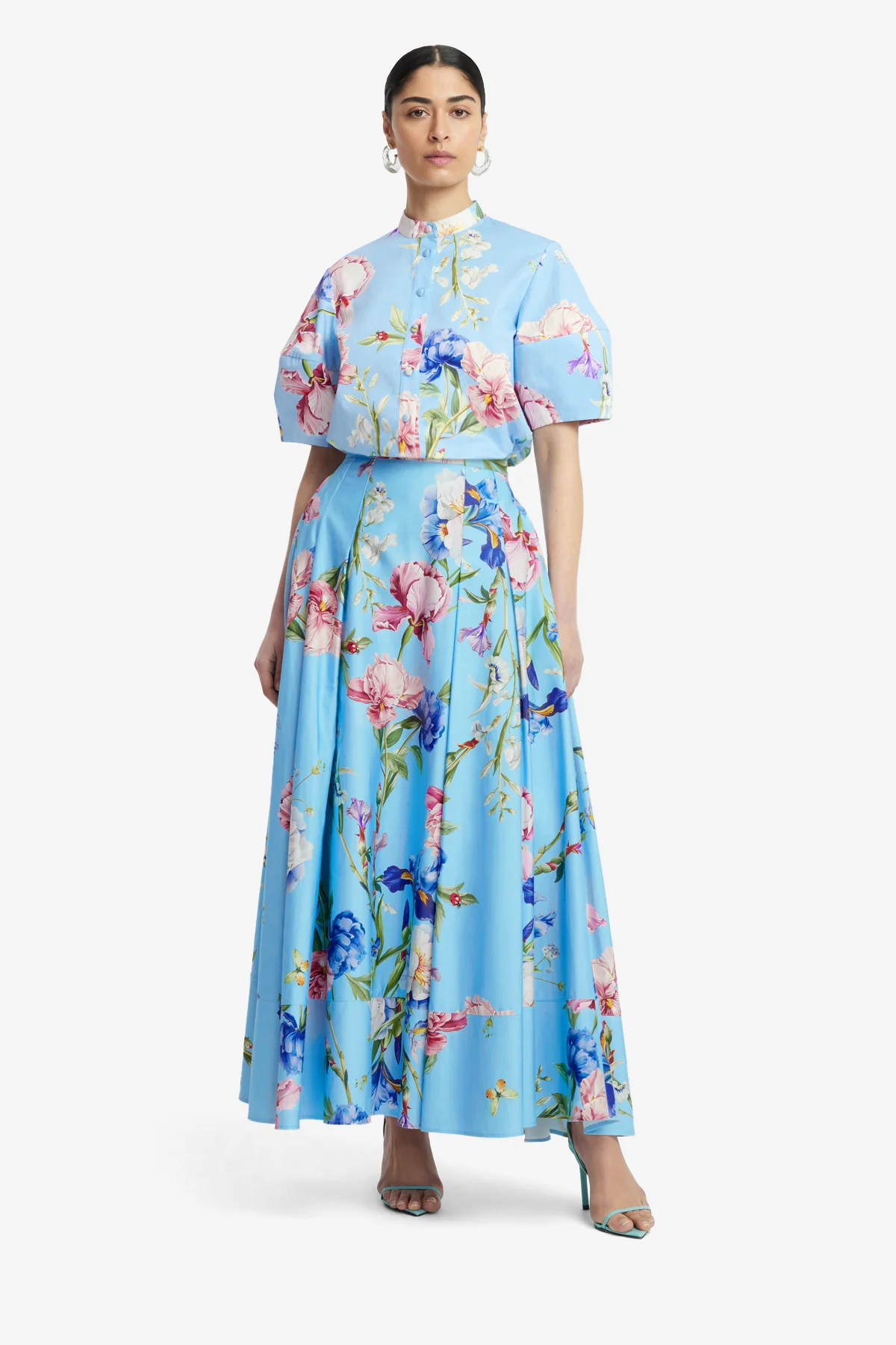 Jemma Blouse - Garden Print in Baby Blue