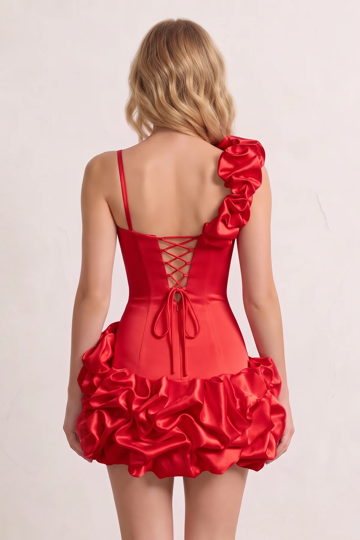 Red Sheath Spandex Ruched V Neck Homecoming Dresses with Ruffles
