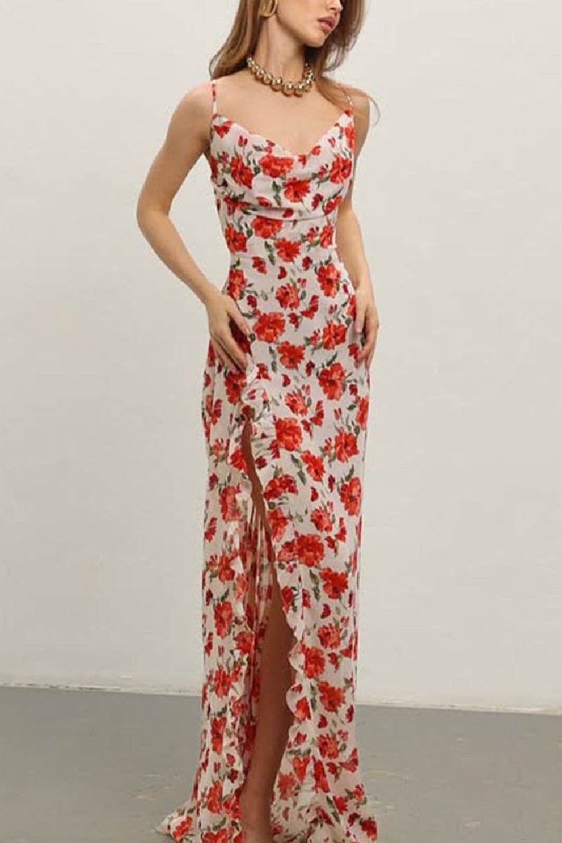 Sheath-Column Maxi Printed Chiffon Dress 958527019974