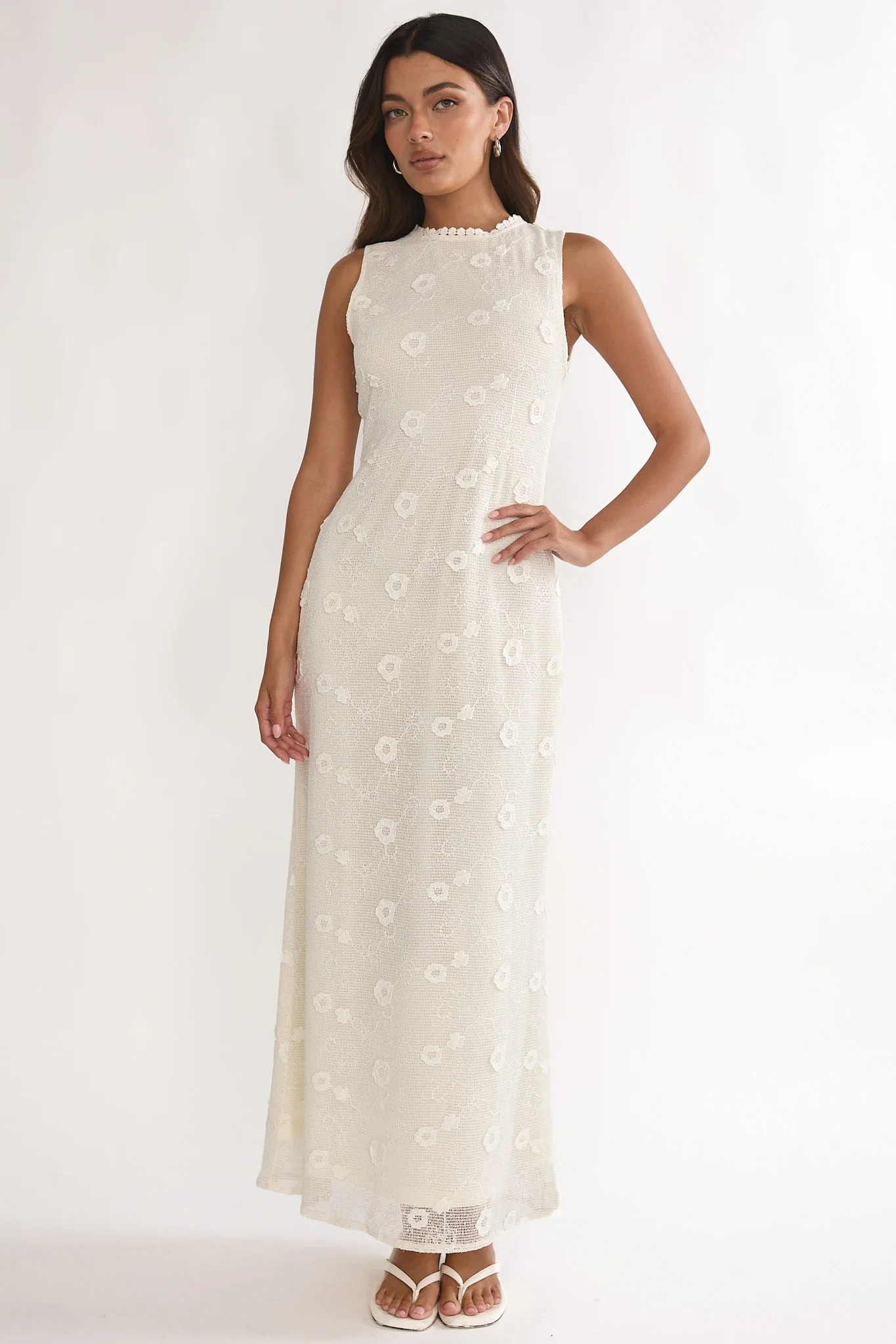 Kensi Sleeveless Crochet Maxi Dress Oat - luluinthesky