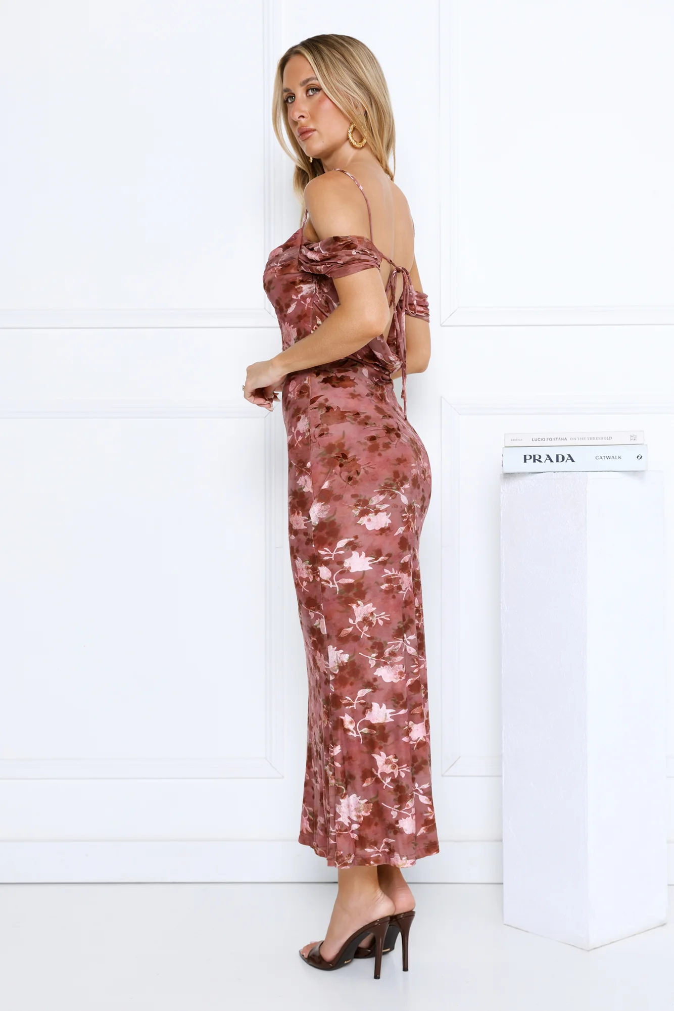 Celeste Glow Off Shoulder Maxi Dress Rust