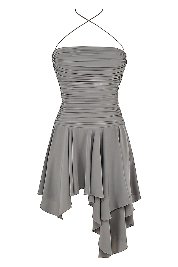 Smoke Gathered Asymmetric Dress